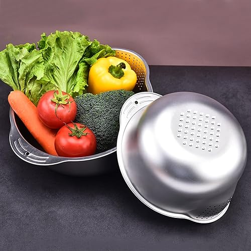 Miniatura 6 de Cuenco colador para lavadora de arroz, cuenco de lavado de acero inoxidable para enjuagar quinua, escurridor lateral para limpiar frutas, verduras y