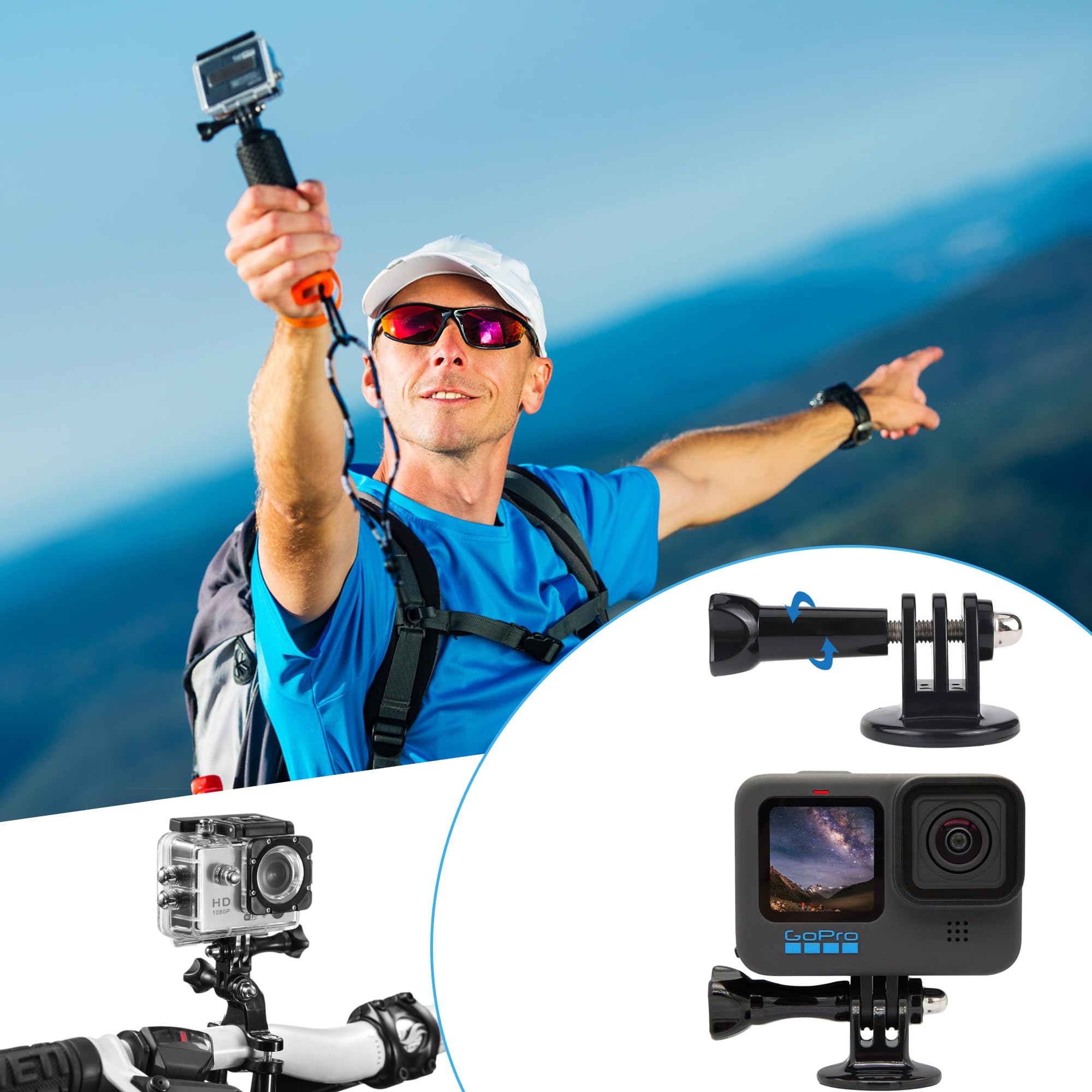 9 Gruppi Supporto per Adattatore per Treppiede Adattatori Gopro con Vite a Testa Zigrinata Adattatore per Treppiede