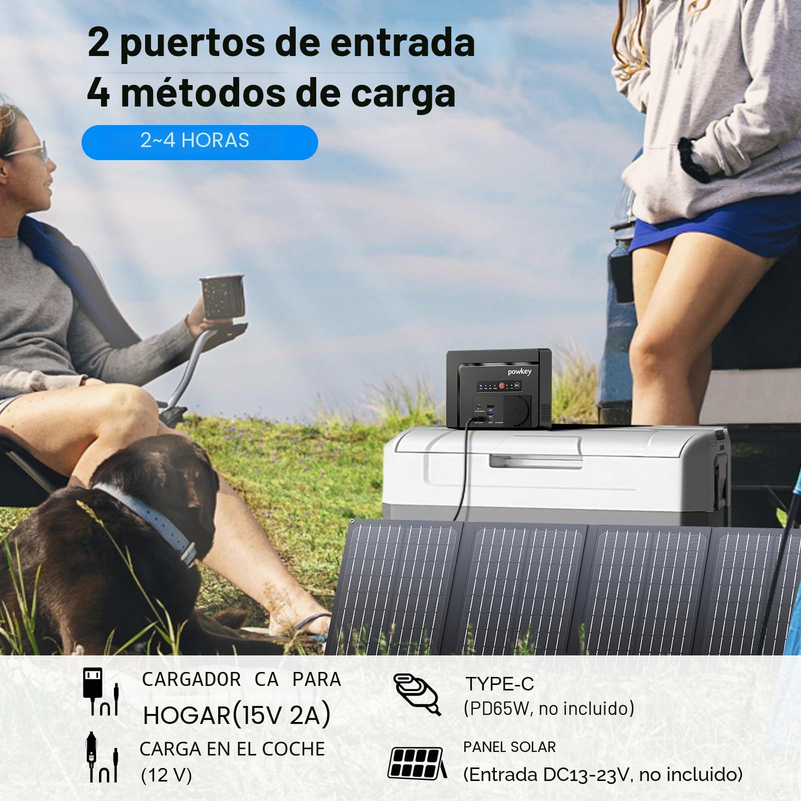 Powkey Estación de energía portátil 26400 mAh /230 V AC 100 W /65 W USB-C Camping | 97.68Wh Powerbank Enchufe 12V 8A DC Batería Externa para Tablet & Teléfono Móvil