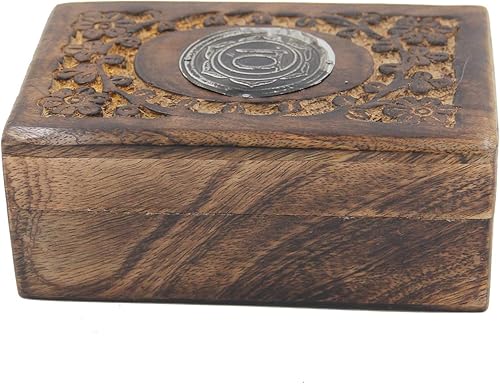 Miniatura 2 de Caja de almacenamiento de madera tallada a mano para joyería de chakras (sacro)
