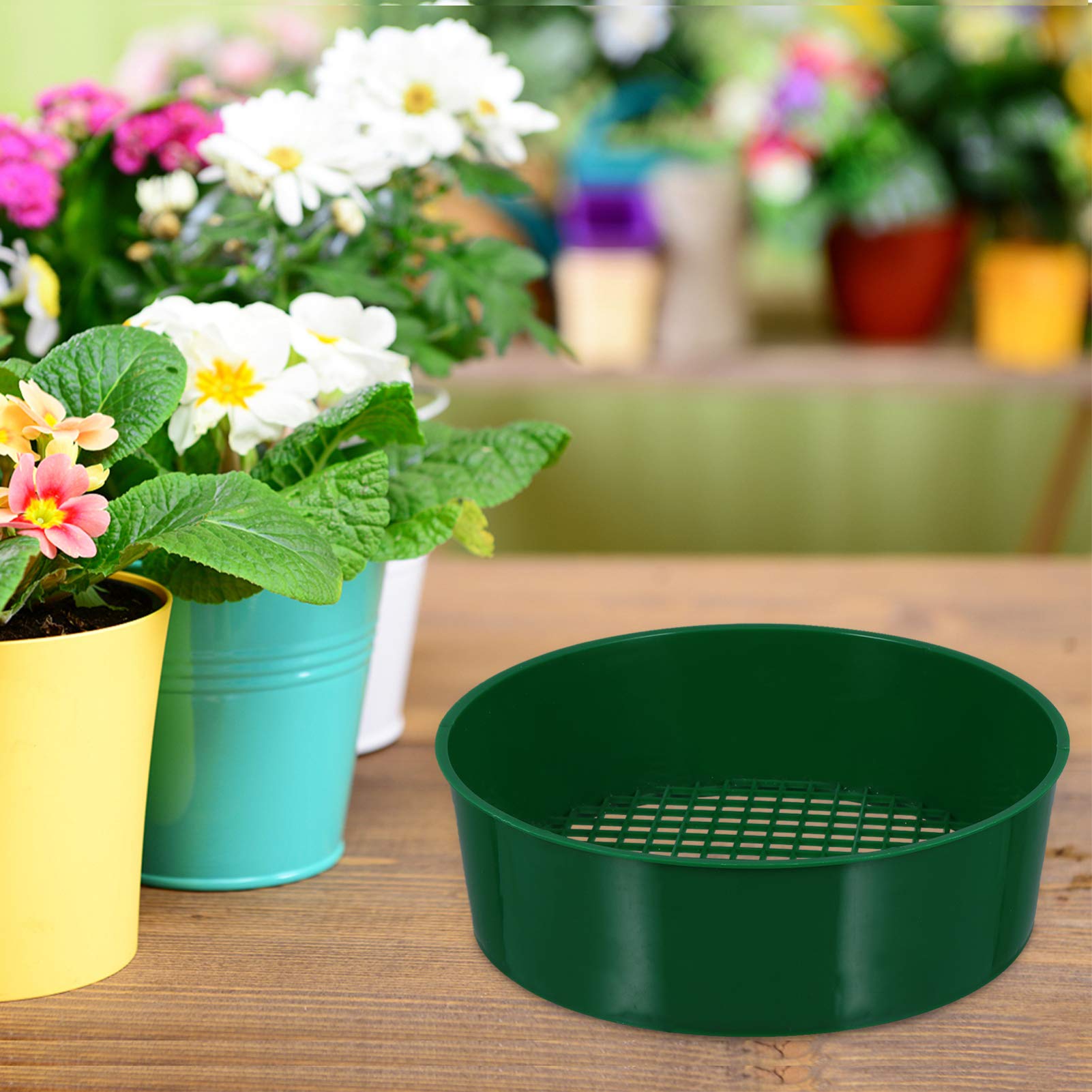 PATIKIL Garden Soil Sifter 8 Dia 1/8 Mesh Screen, 2 Pack Plastic Sand Sieve Sifting Pan Tool for Plant Gardening Flower Nursery, Green