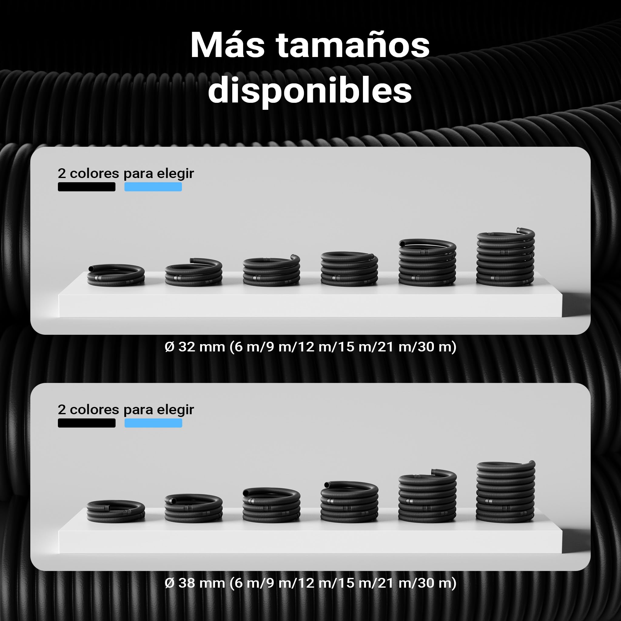 Wiltec Manguera de piscina 30 m ⌀38 mm 190 g/m negra con manguitos, manguera de bomba para piscinas tubo de aspiración solar