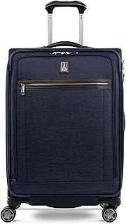 Platinum Elite Softside Expandable Checked Luggage, 8 Wheel Spinner Suitcase, TSA Lock, Men and Women, True Navy Blue, Checked Medium 25-Inch