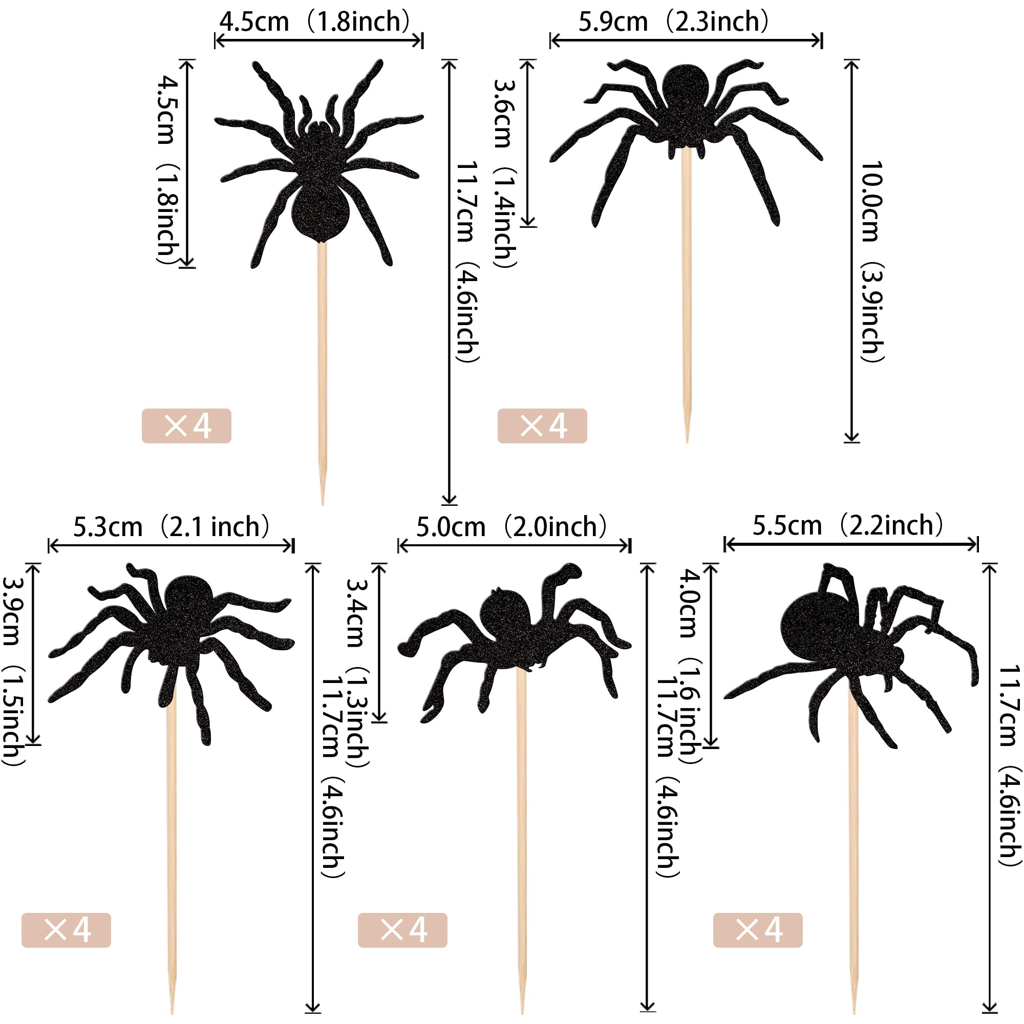 30 PCS Glitter Black Spider Cupcake Toppers - Halloween Cupcake Decorations for Baby Shower & Birthday Party Cake Decorations