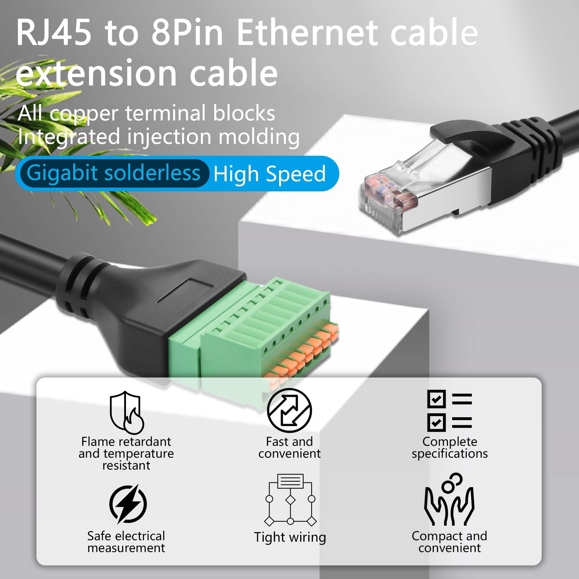 GINTOOYUN RJ45 to 8-Pin Crimped Terminal Cable Cat5 Quick Crimping Spring Ethernet Cable RJ45 8P8C Male to 8-Pin Solderless Detachable Terminal Ethernet Cable for Laptop,Router etc(13.07 Inch) - Image 2