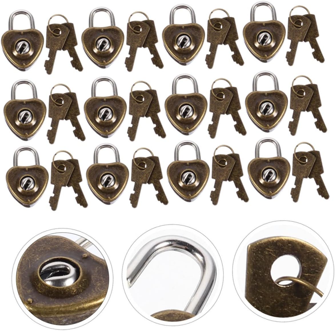 Homoyoyo 25pcs Antique Heart-Shaped Padlocks with Keys Decorative Mini Locks for Diaries Luggage and Crafts Vintage Style Metal Heart Locks