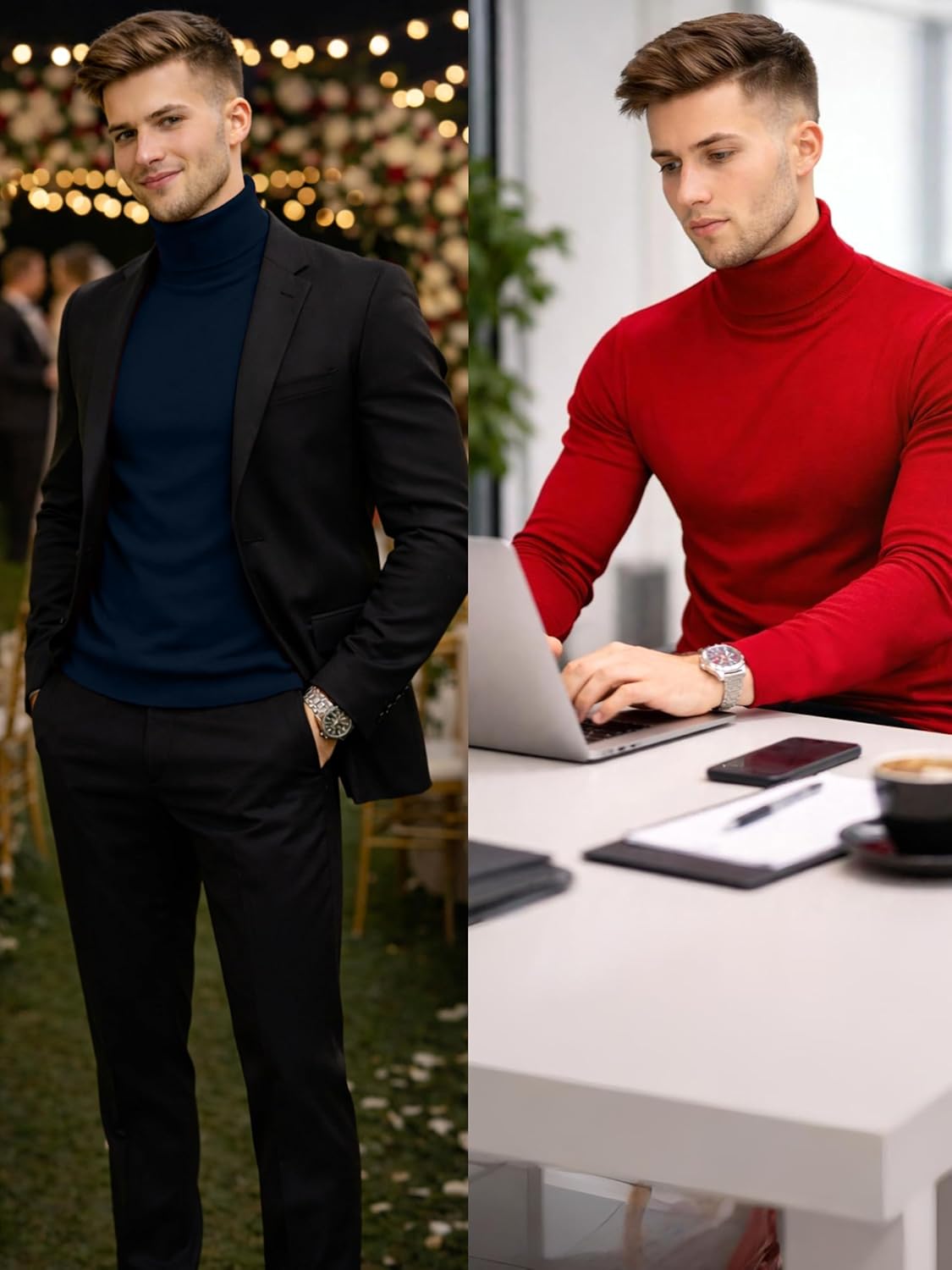 URBAN BUCK Mens Turtleneck Long Sleeve Shirt - Slim Fit Ultra Soft Stretchable Cotton Warm Winter Pullover Sweater for Men - Image 3