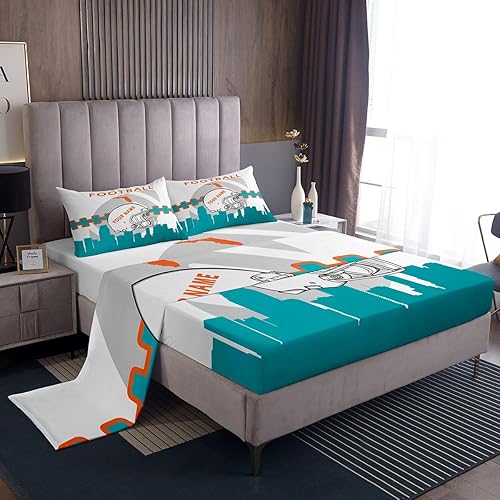 Erosebridal Juego de cama matrimonial personalizado para niños, amantes del fútbol americano, sábana bajera ajustable con 2 fundas de almohada