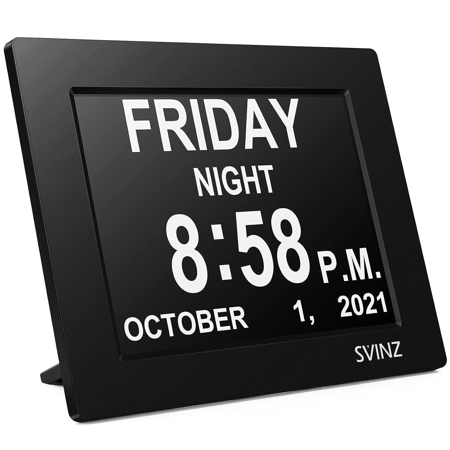 Svinz 3 Alarms Dementia Clock, Digital Calendar Day Clock for Vision Impaired, Elderly, Memory