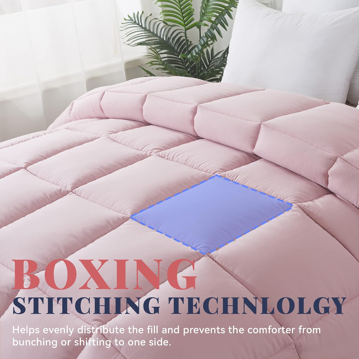 Cosybay Down Alternative Comforter (Pink/Light Grey, Queen) - All Season Soft Quilted Queen Size Bed Comforter - Duvet Insert with Corner Tabs - Winter Summer Warm Fluffy, 88x92inches Queen Pink/Light Grey