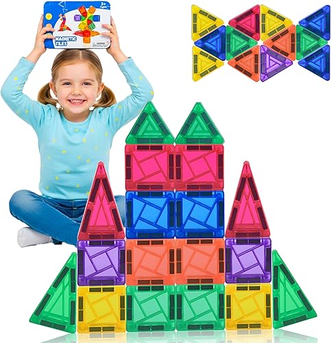 Juego de 42 azulejos magnéticos, bloques de construcción magnéticos fuertes, mini azulejos magnéticos, juguetes STEM Montessori para niños pequeños