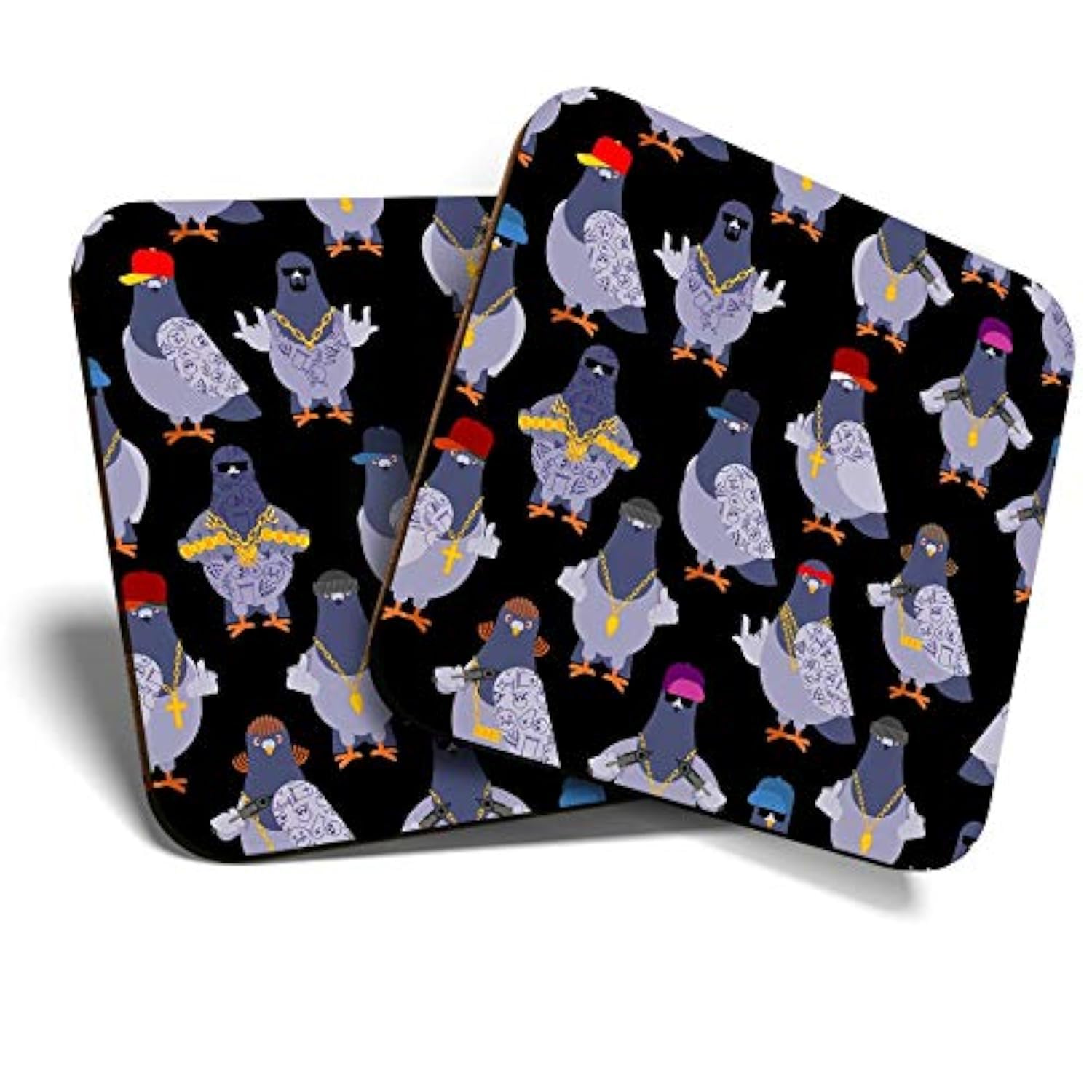 Destination Vinyl Ltd Multicolor 2 X Square Coasters - Gangster Pigeon Birds Funny Joke Hood Cork Backed Home Kitchen Accessory Tea Coffee Mug Mat #45129
