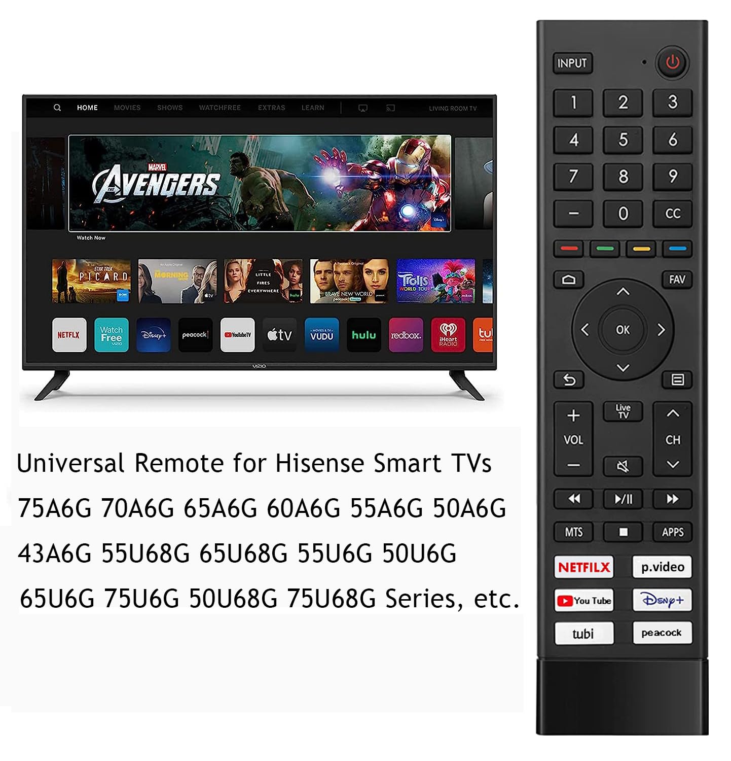 ERF3J80H Télécommande universelle de remplacement pour Hisense Smart TV 43A6G 50A6G 50U6G 50U68G 55U6G 55A6G 55U68G 60A6G 65U6G 65U6G 70A6G 75A6G 75A6G 75U68G 75U68G G 75U6. 88G 75U6888G 75U68888G