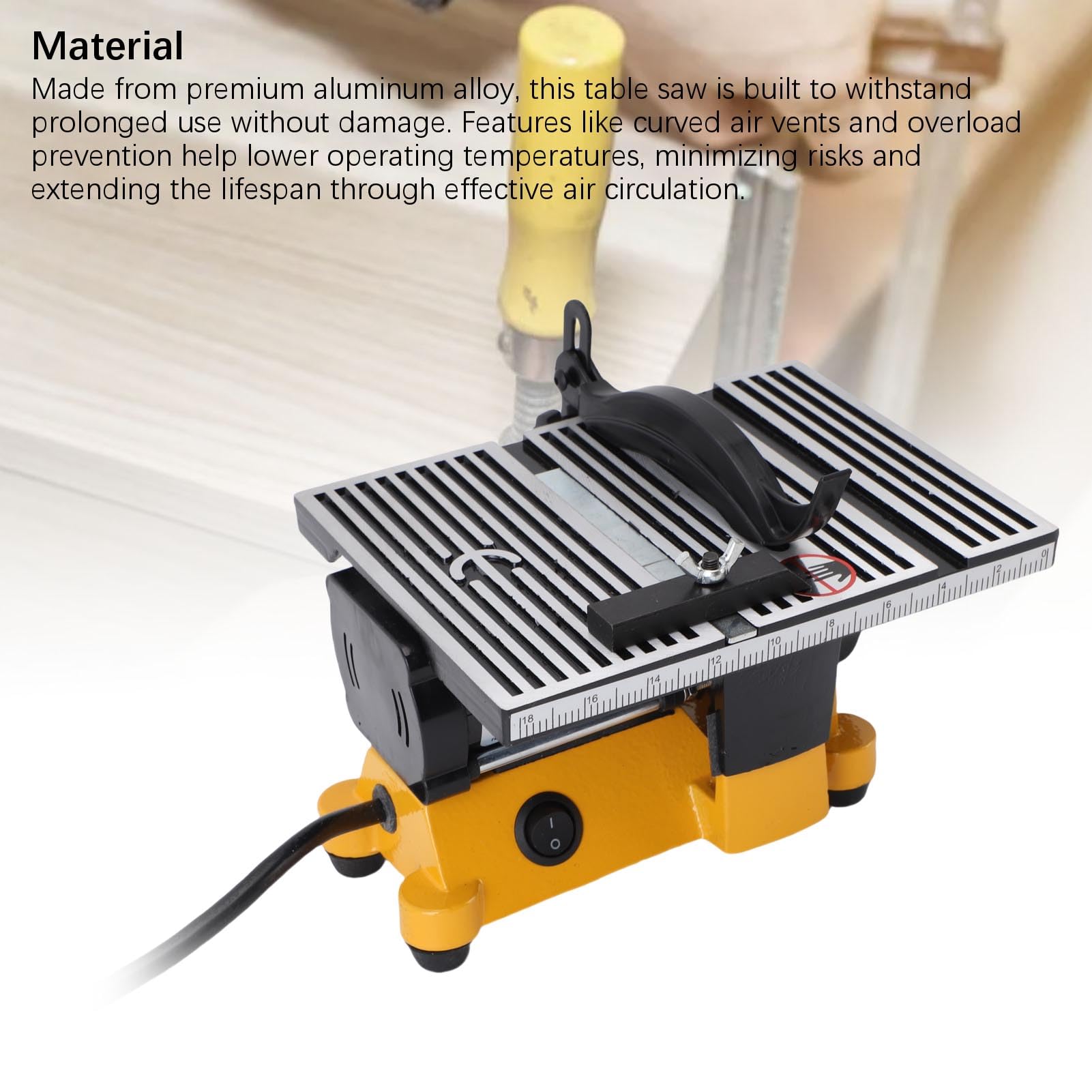 SIXRUN Mini Sierra de Mesa Compacta, Cortadora Eléctrica Portátil para Carpintería DIY, Aleación de Aluminio para Aficionados