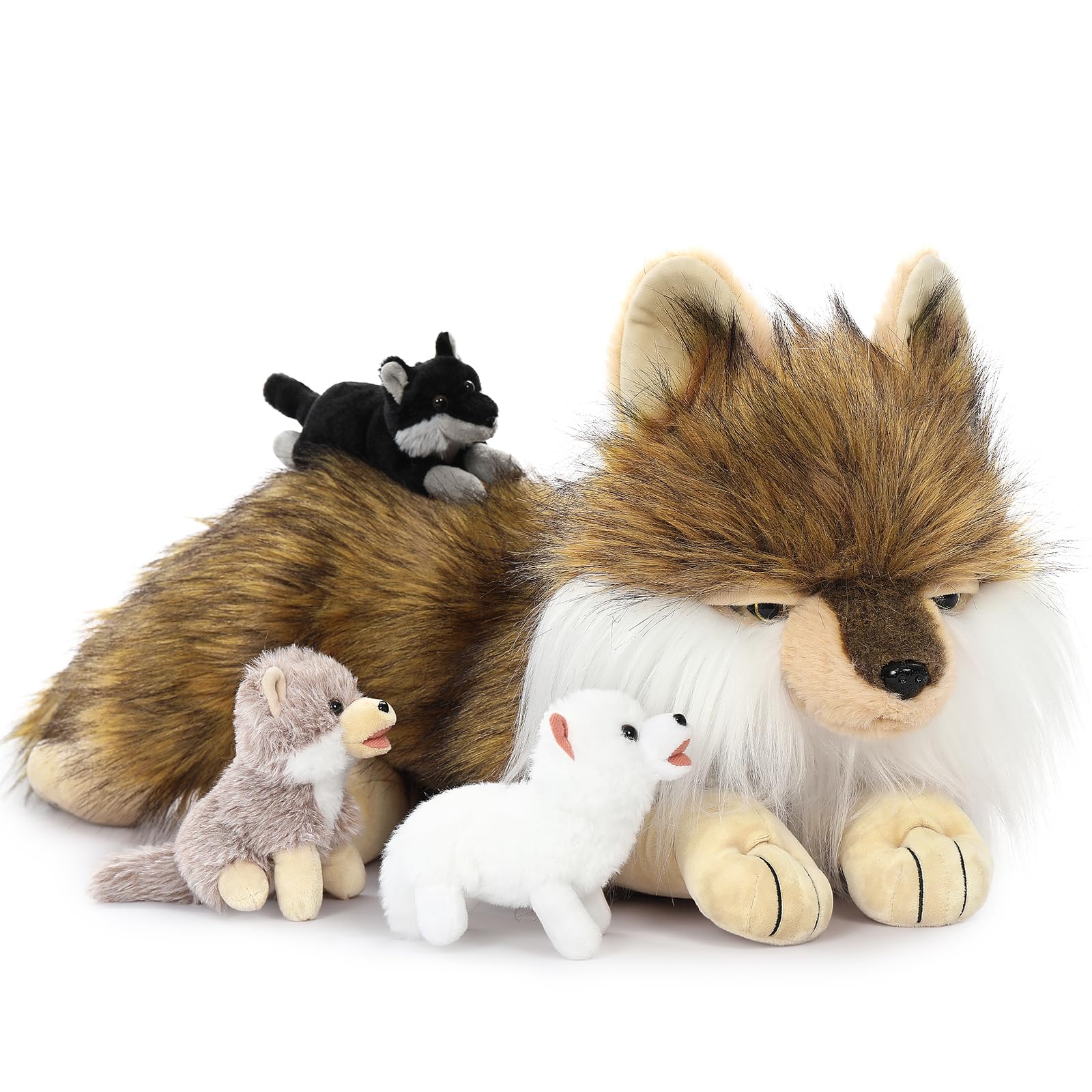 MorisMos Giant Wolf Teddy Soft Toy, 50cm Fluffy Mommy Wolf with 3 Babies Inside, Kawaii Large Wolf Stuffed Animal Gift for Kids Birthday Christmas Deco — image 1