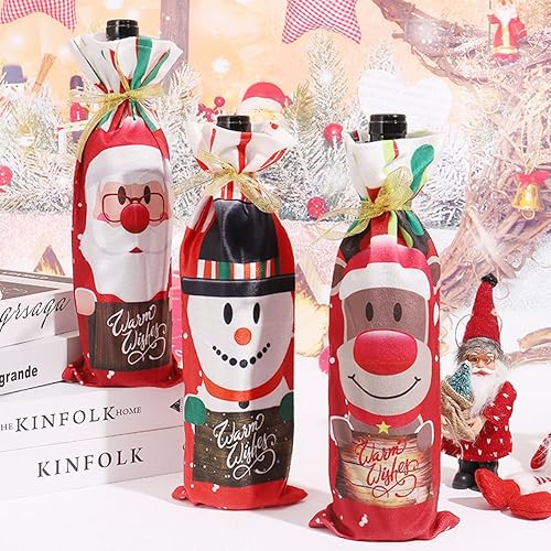 Miniatura 5 de OHLOMJES Juego de bolsas de botella de vino de Navidad, fundas festivas para botellas de vino de Navidad, paquete de 2 bolsas de regalo de vino con