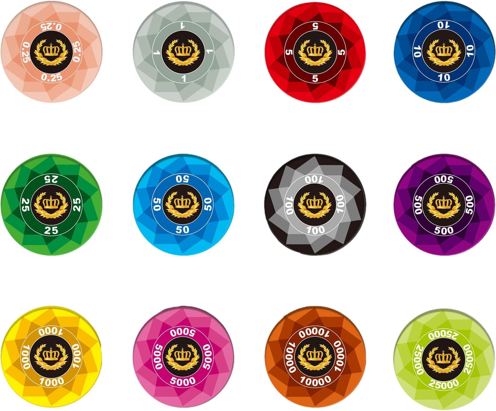 Laurel Crown 10gm Ceramic Poker Chip Sample Set - 12 New Chips