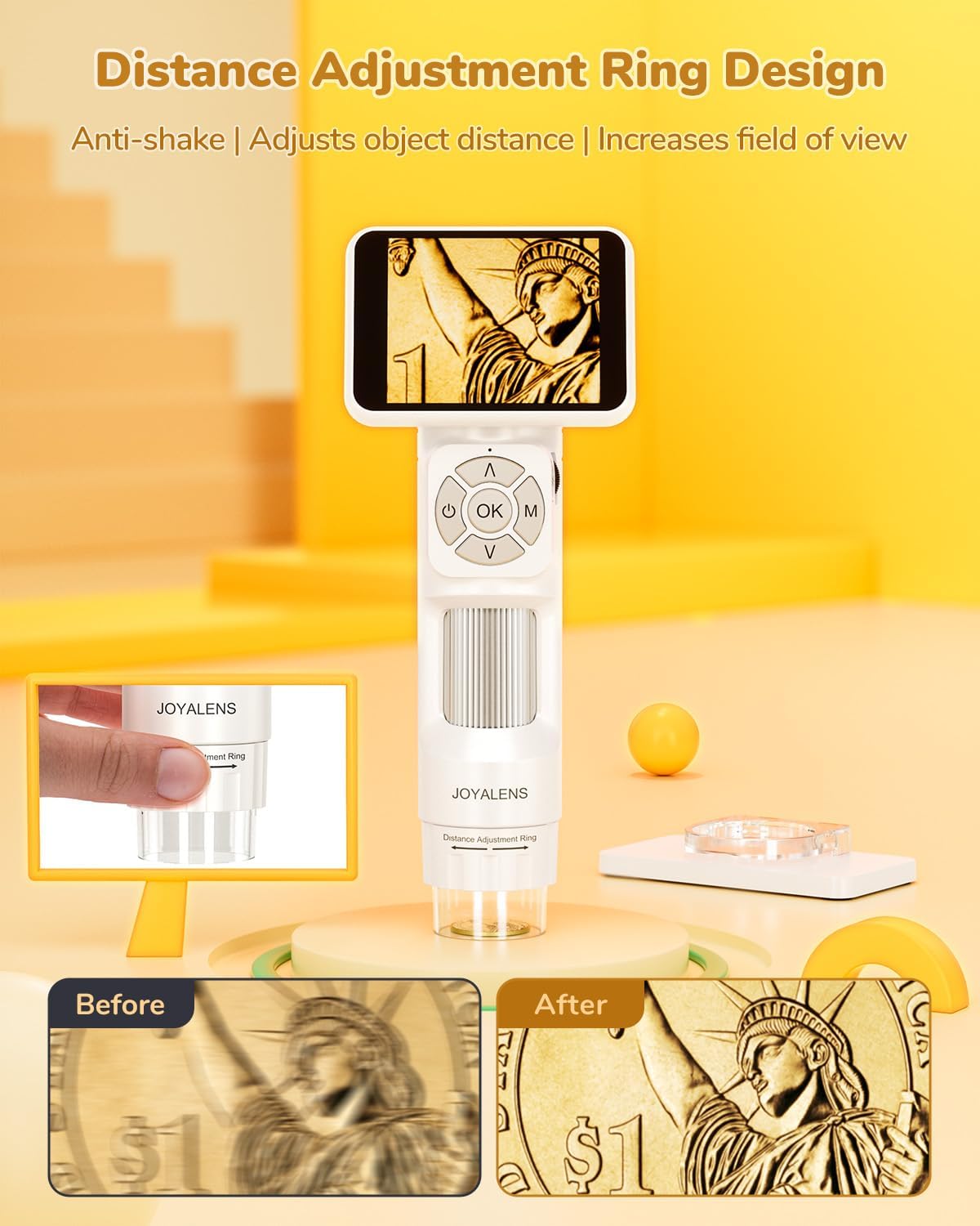 JL113 Microscope for Kids Adults with 2.8" IPS Screen, Handheld Digital Microscope Camera Anti-Shake, 1080P USB Coin Magnifier for Adults with 8 LED Light, Science Kit Kids, PC View, 32GB