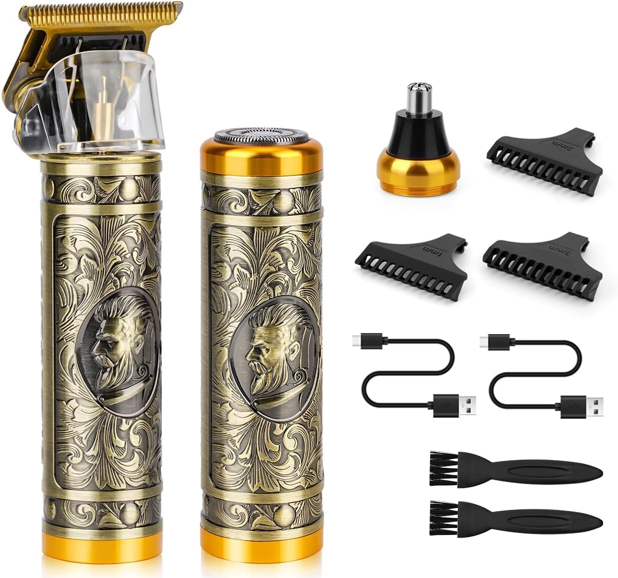 WavesDigital Beard Trimmer Men | Mini Hair Clippers for Men 3-in-1 Cordless Rechargeable Set | Zero Gapped T-Blade Hair Cutting Kit, Nose/Ear Trimmer & Shaver | USB Fast Charging | Professional Barber