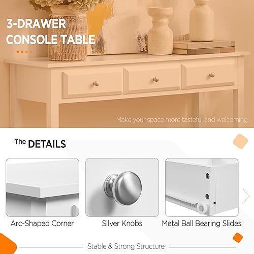 Miniatura 4 de Topeakmart Mesa consola con 3 cajones, mesa de sofá estrecha de madera, mesa de entrada con estantes de almacenamiento para sala de estar, pasillo