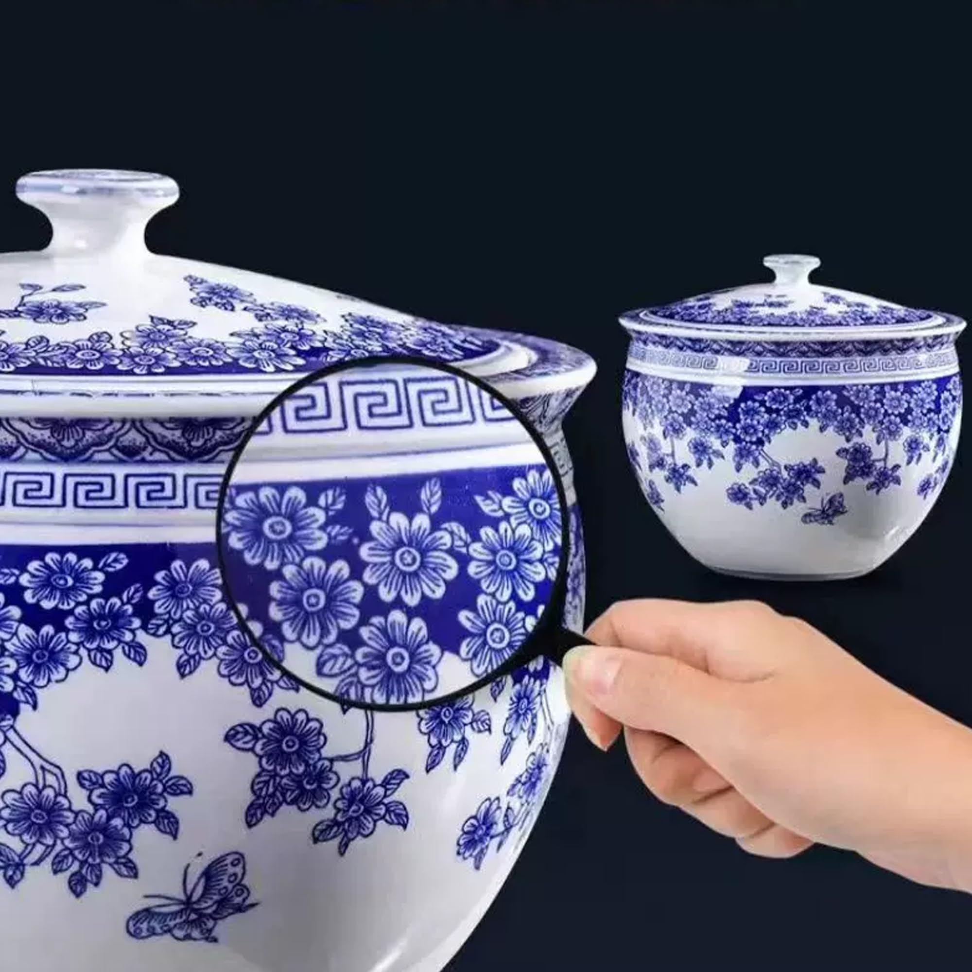 Niebiesko-biały Ceramiczny Słoik Na Ryż Klasyczny Porcelanowy Dozownik Do Żywności Beczka Na Ryż 5kg/10kg/15kg Pojemnik Na Karmę Dla Zwierząt(C,2.5kg)