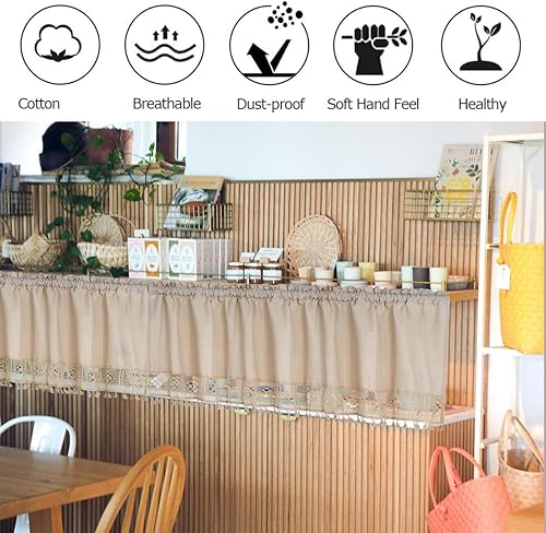 Miniatura 4 de Molaxhome Cenefas de lino para ventanas, cenefas de cocina con borlas bohemias para ventanas, cortinas rústicas para baño, dormitorio, decoración