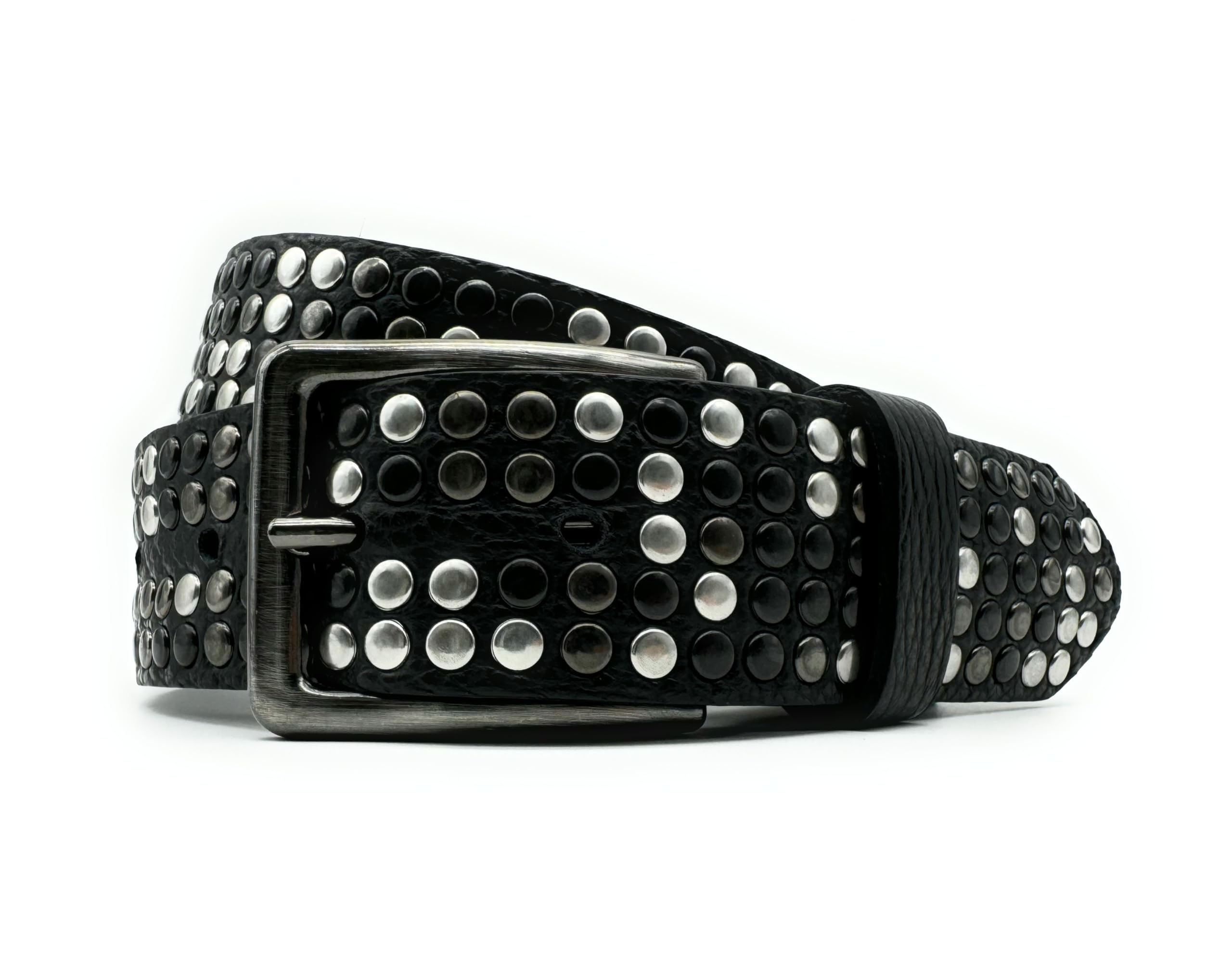 PASSIONE Cintura in Vera Pelle con Borchie Argento - Alta 3,5 cm - Stile Rock, Accorciabile, Artigianale, Alta Qualità - Accessorio Unisex