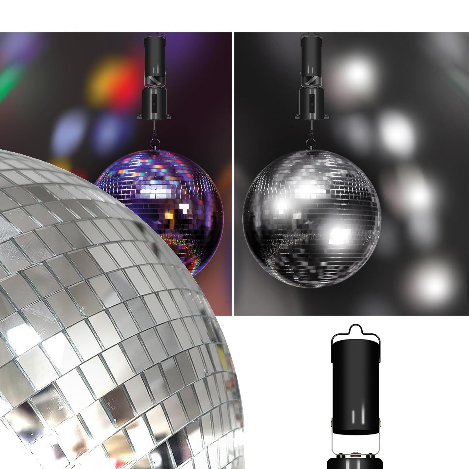 Boule à Facettes Argentée 40cm FXLab avec deux points de suspension - Matériau Léger - Mirroir Poli + Moteur à piles