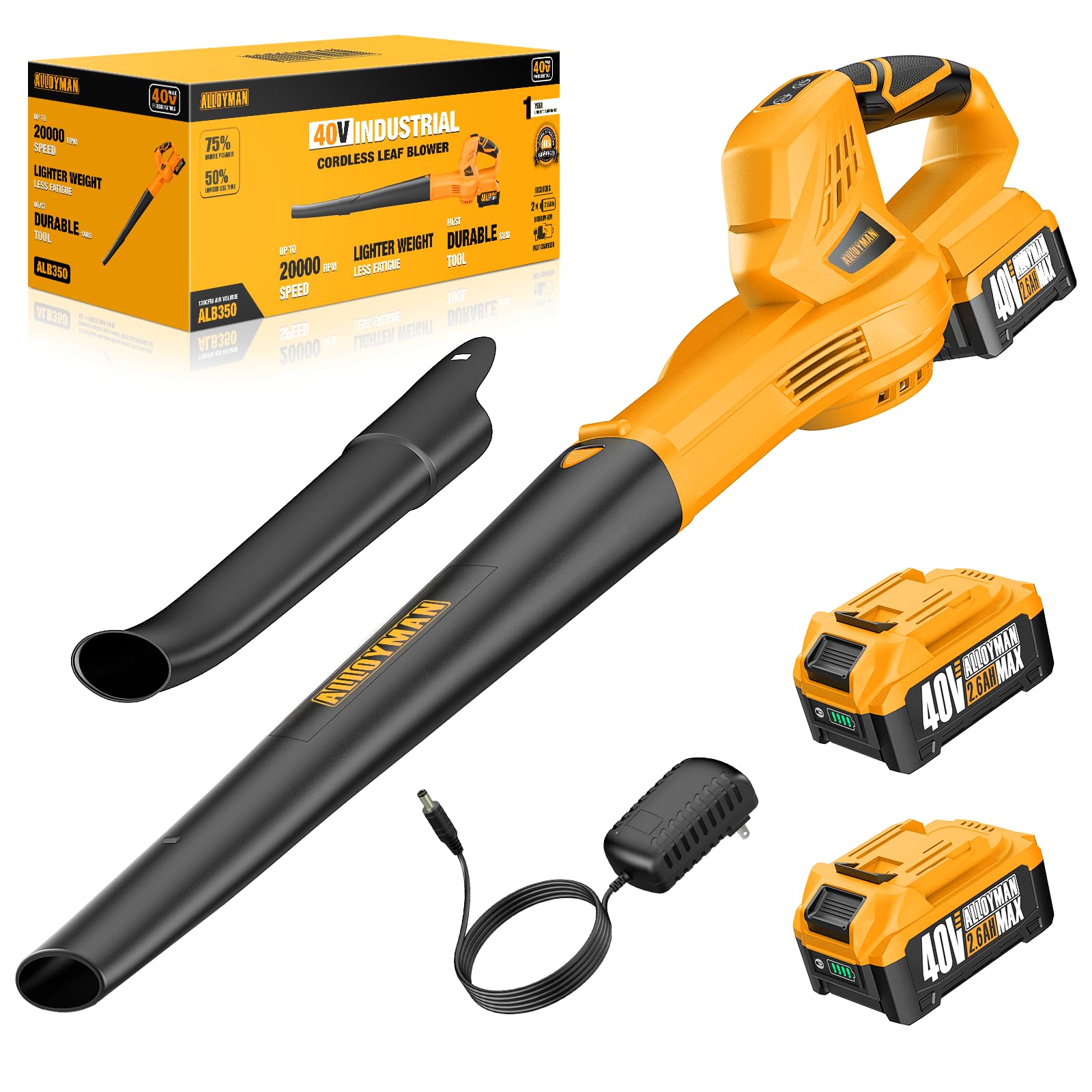 Alloyman 40V Max Cordless Leaf Blower, 130CFM150MPH Electric Leaf Blowers, with 2 * 2.6AH Batteries & Fast Charger, 3 Speed Mode Lightweight Mini Powered Leaf Blowers for Lawn Care/Snow Blowing
