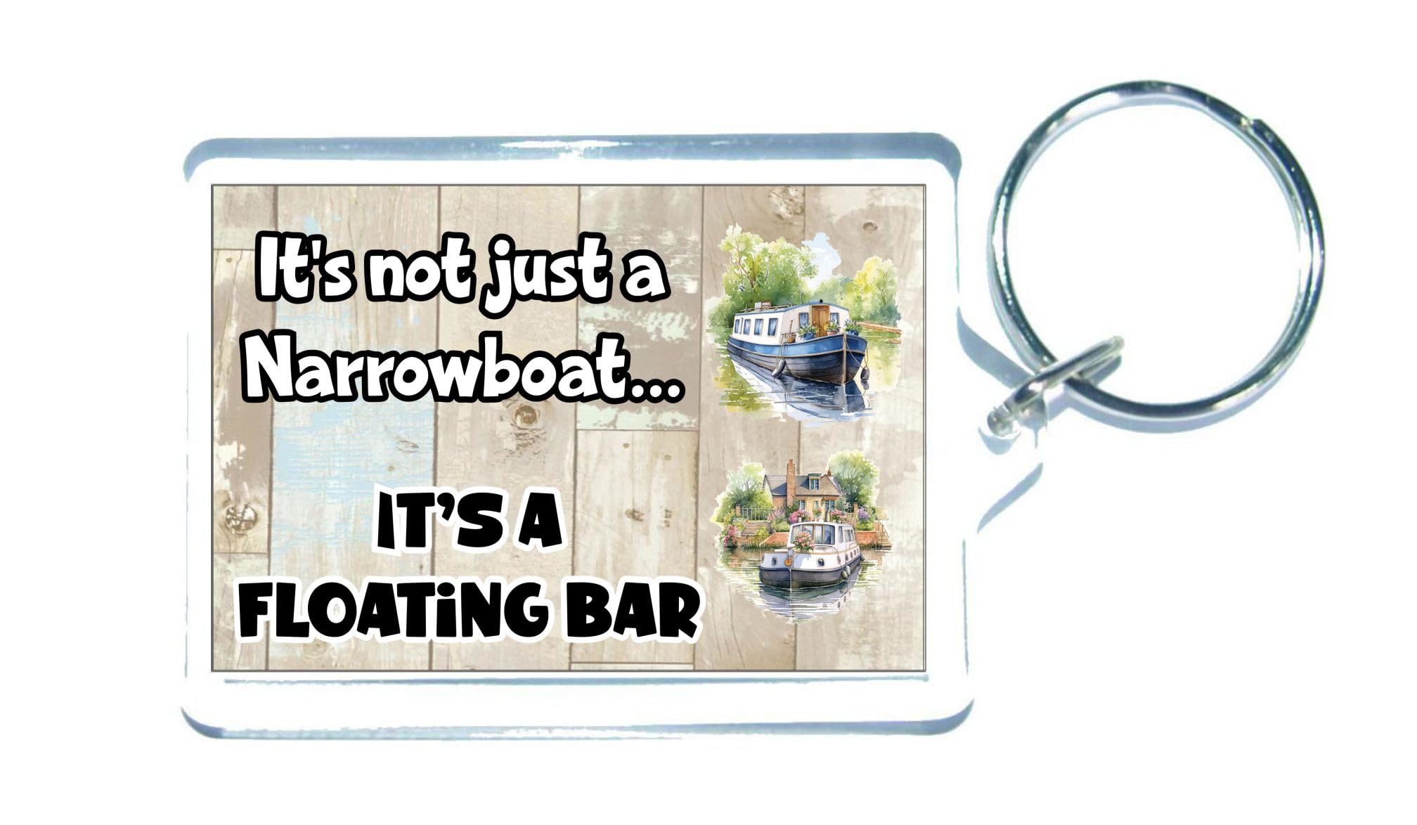 Decalarama Fun Narrowboat Keyring - It's Not Just A Narrowboat It's A Floating Bar - Camping Gift, Cute Birthday Gift