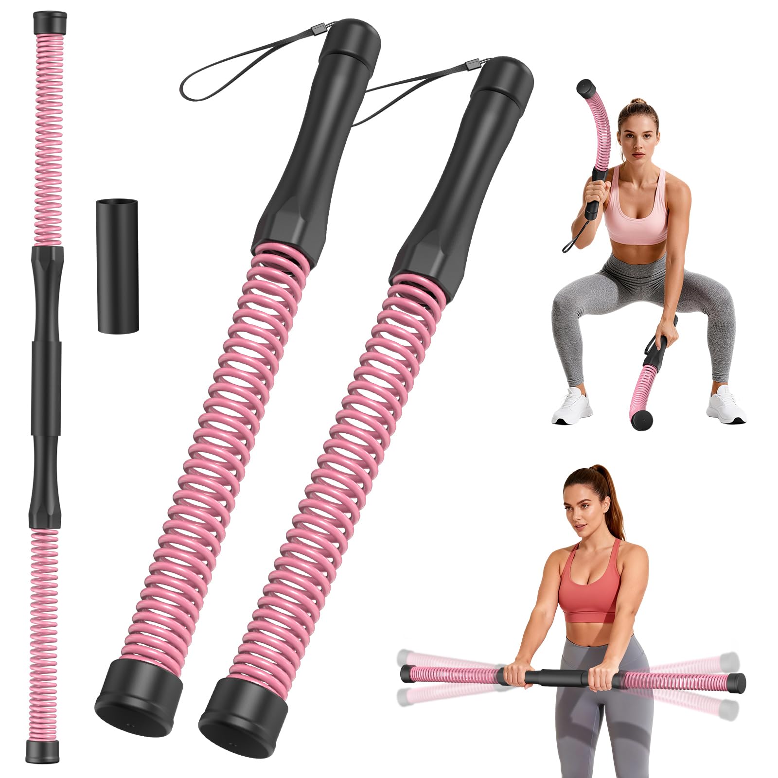 DERACY 2-in-1 Cordless Battle Ropes, Ropeless Battle Ropes for Home Gym, Portable Battle Rope, Home Workout Equipment for Women Men (Pink)