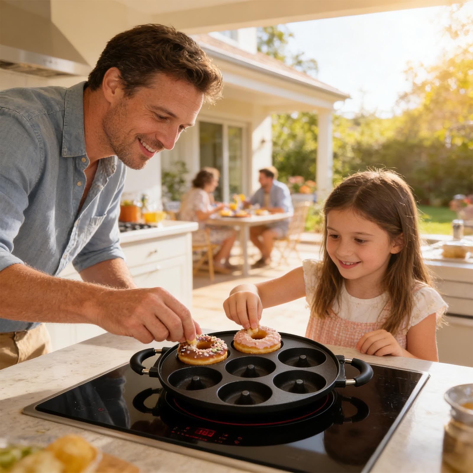 Moule à donuts - 7 trous - Aluminium antiadhésif - Moule à pâte facile à desserrer - de cuisson - Outils de décoration de petit-déjeuner - Pour friteuse à air, cuisson, rôtir, Bakers Home Rep