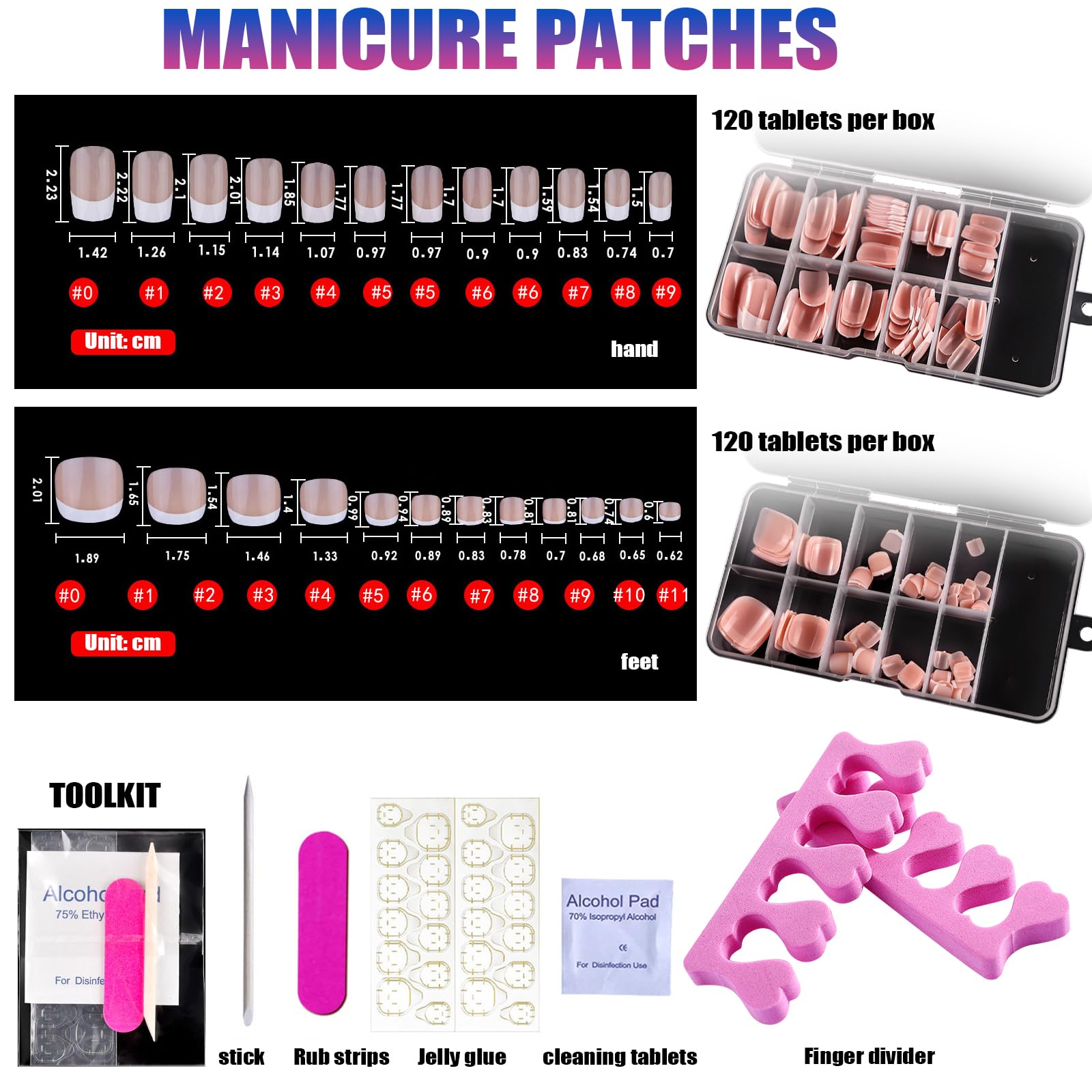 JSTHHTT 120 Pcs French False Nails, 120 Pcs False Toenail, Square Press On Nails, White Tip French False Nail, 10 Sizes - Image 2