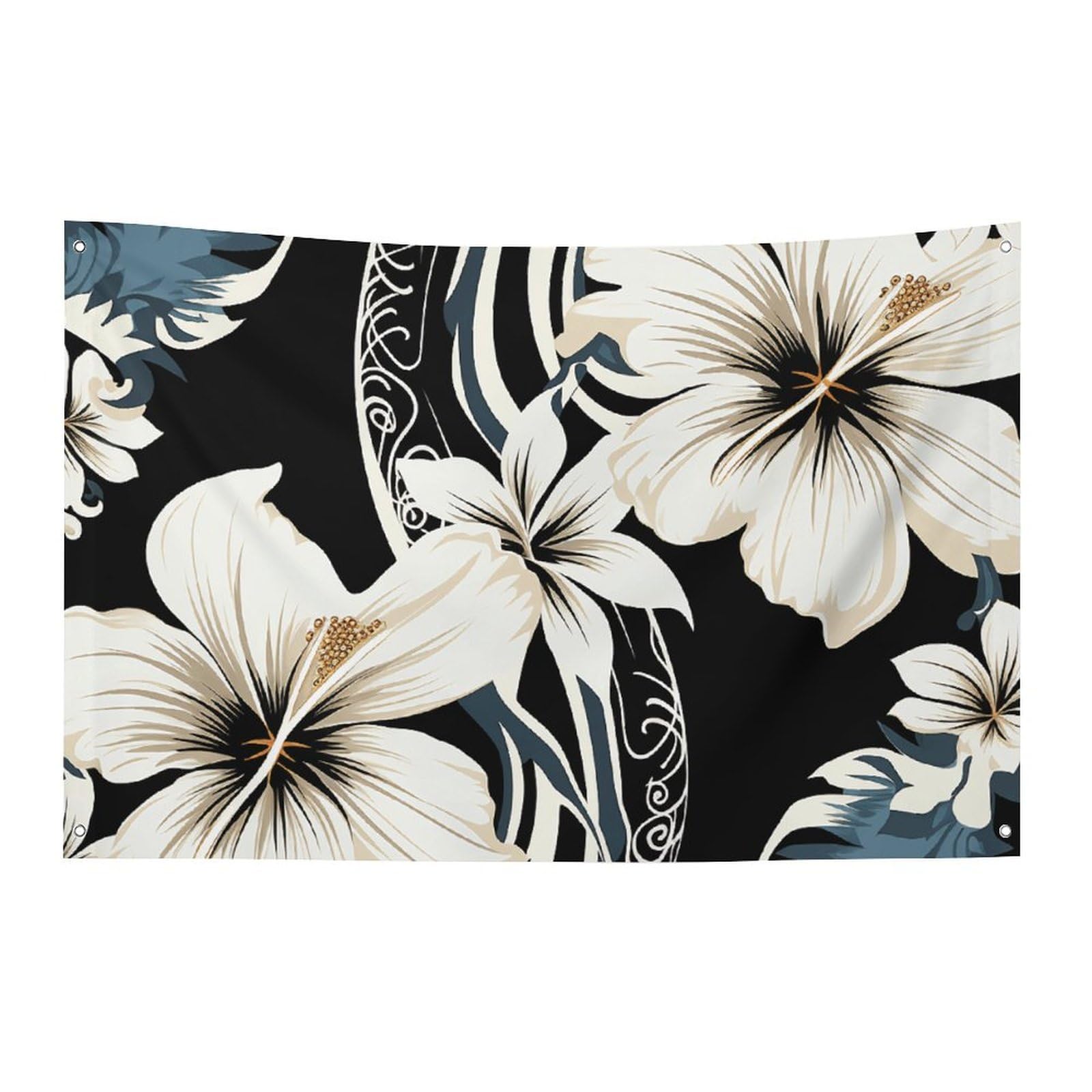 Banner Party Decor Flag Black And White Hawaiian Flowers Photography Backdrop Background Flag Decorations Birthday Party Photo Booth Banners Wall Decor Banner Sign Photo Props 24x35 in Flags