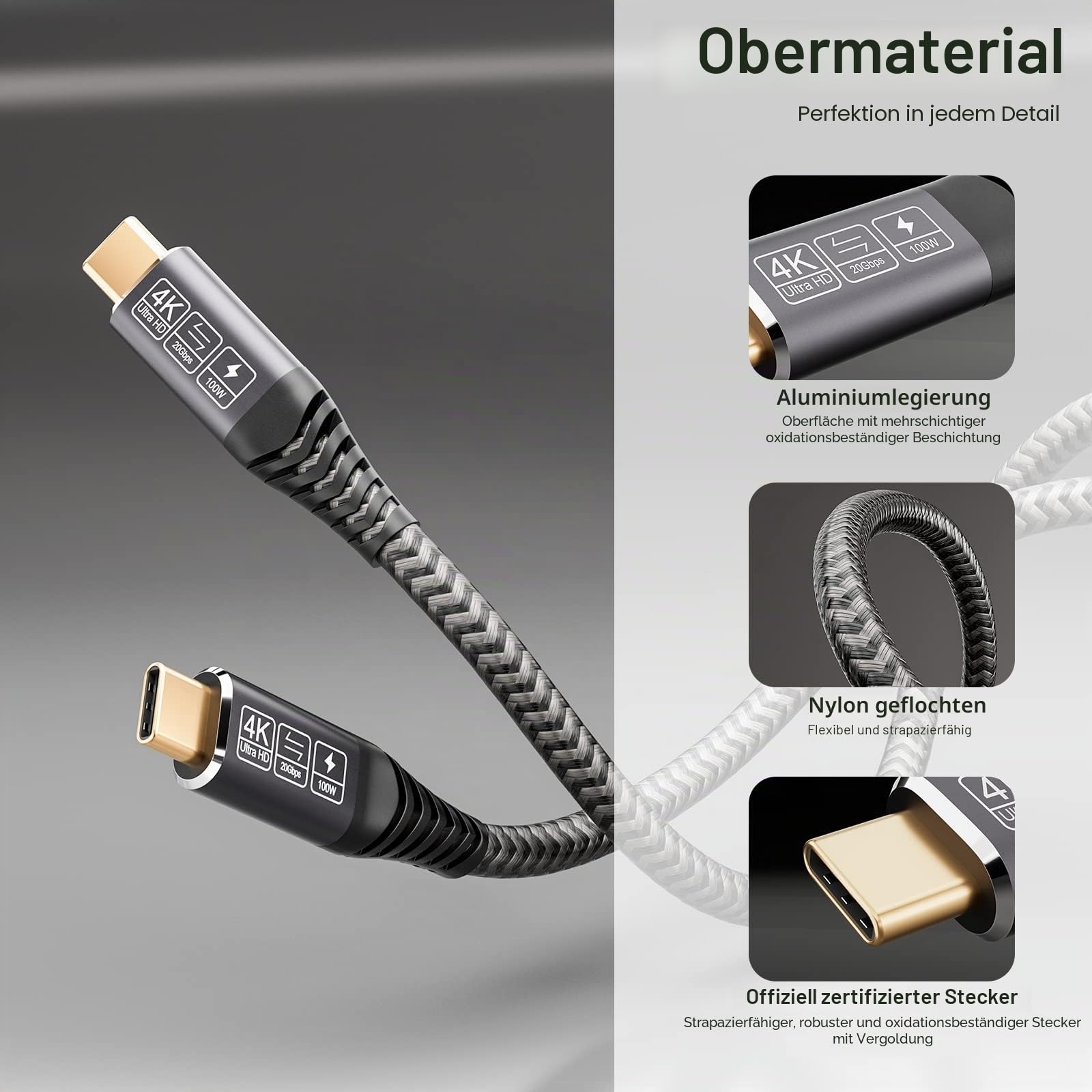 CAKOBLE usb c kabel 4m,[2 Stück 4m] 100W USBC 3.2 20 Gbps datenkabel USBC, 4K@144Hz USB C Lang Kompatibilität Thunderbolt 4 Kabel Für i-Phone 16, MacBook iPad Pro,S25 usb c datenkabel