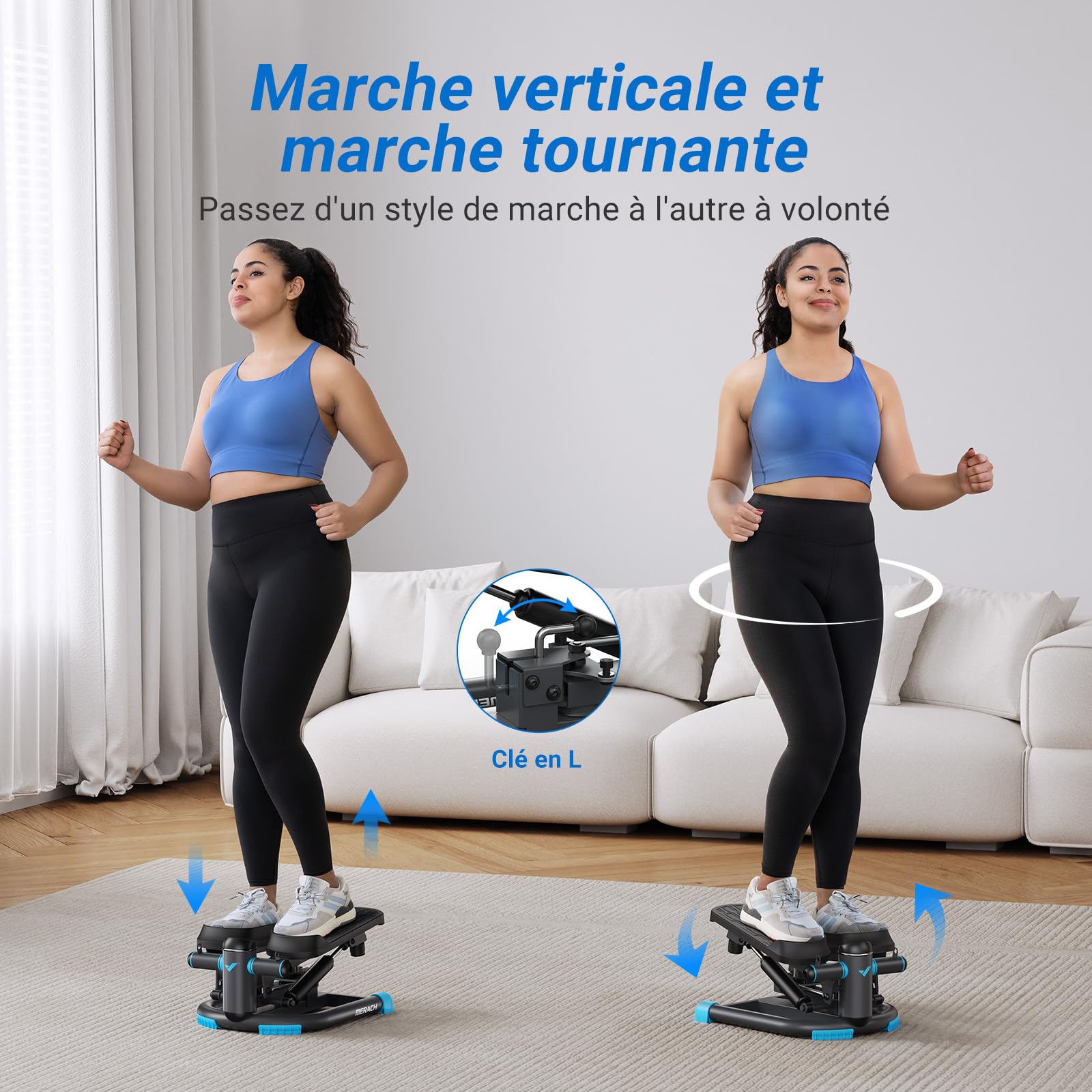 MERACH Mini Stepper Fitness Appartement,Stepper 2 en 1 pour la Maison,Swing Silencieux 150 kg avec Écran LCD et Bandes de Résistance,pour l'Entraînement des Jambes,des Bras,des Fesses