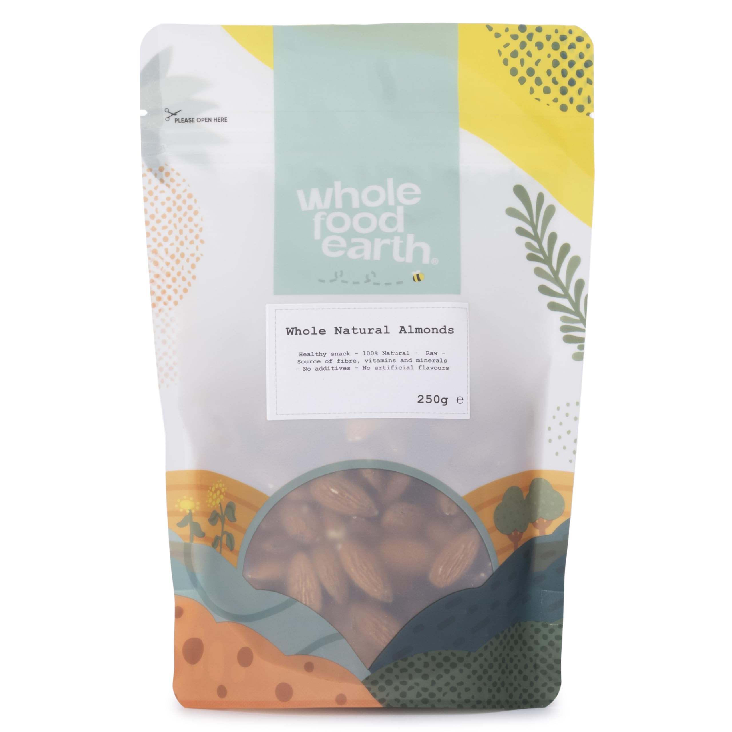 Wholefood Earth Whole Natural Almonds 250 g | GMO Free | Natural | High Fibre | Source of Protein