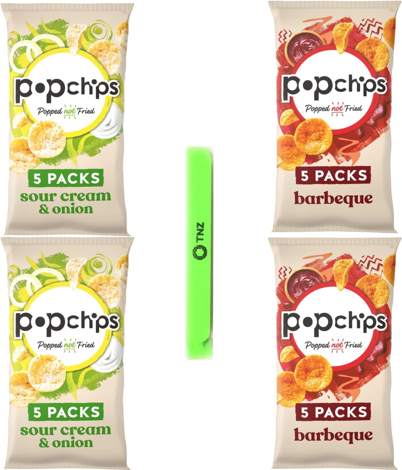 Popchips Sour Cream & Onion Multipack x 2 with Popchips Barbecue Multipack x 2 Includes 1 Sealing Bag Clip
