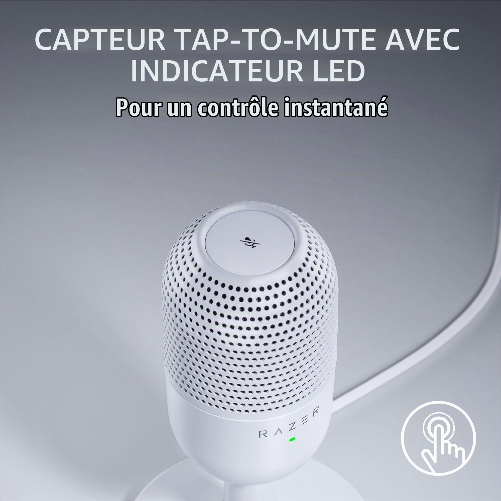 Razer Seiren V3 Mini USB Microphone: Condenser Mic - Supercardioid Pickup Pattern - Tap-to-Mute Sensor with LED Indicator - Shock Absorber - Ultra Compact - PC, Discord, OBS Studio, XSplit - White
