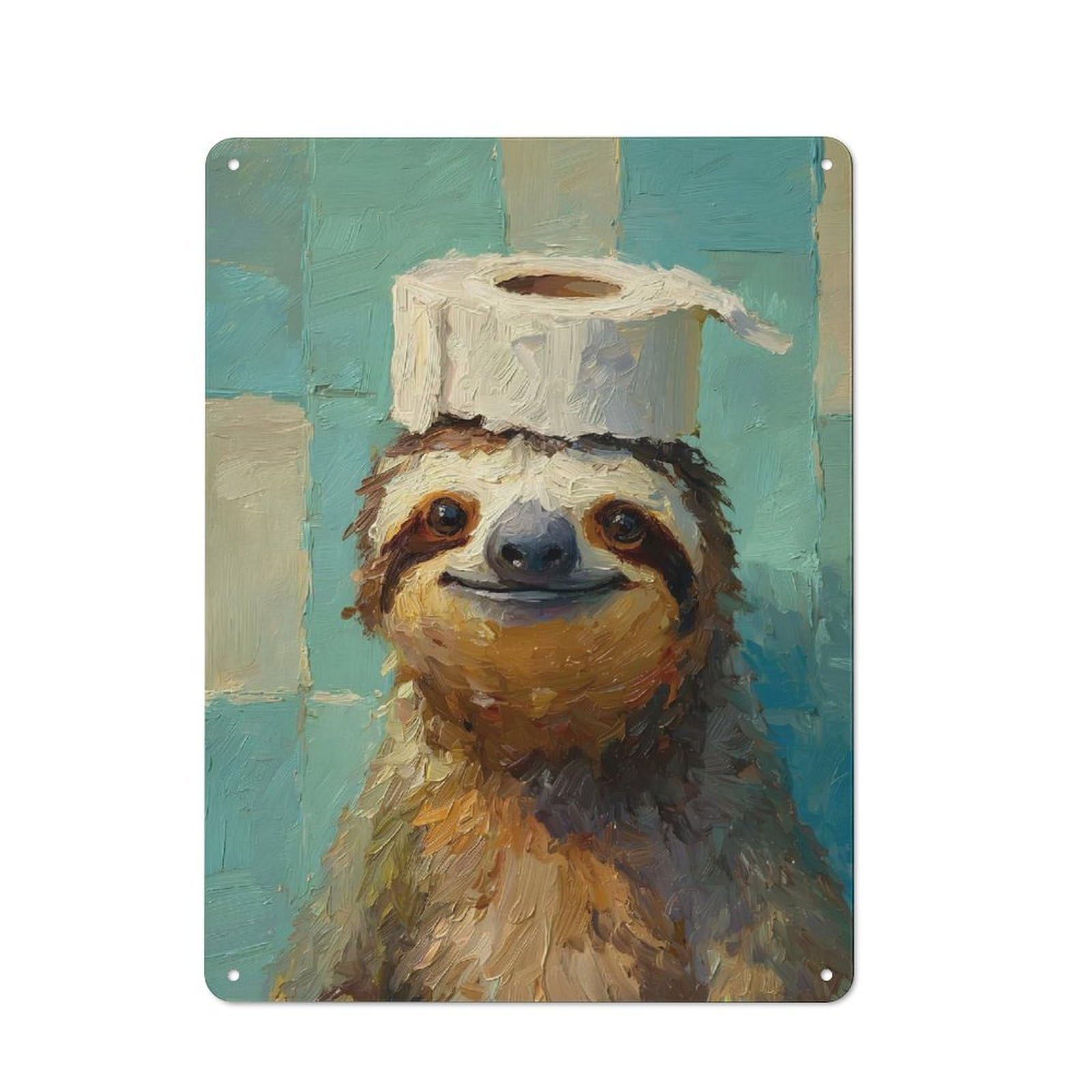 Junmoney Style-2 Kitchen Metal Sign With Sloth With Toilet Paper Hat Painting Design 40X30cm, Cosy Kitchen Wall Decor For Coffee Bar, Kitchen, Bistro Or Tea Corner