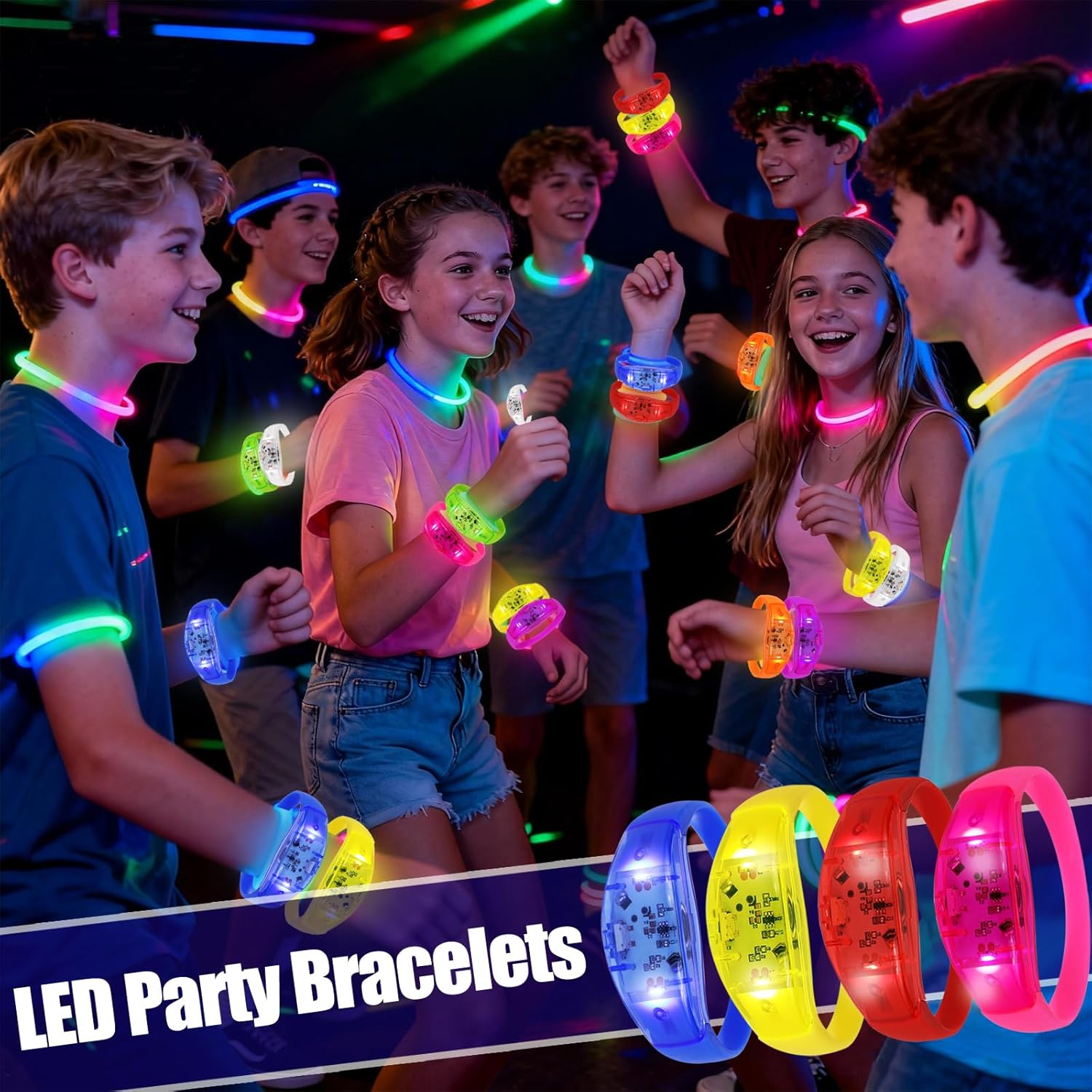 32 PCS Sound Activated LED Glow Bracelets Light Up bracelets for Kids Glow in The Dark Party Bracelets Favors Supplies for Concerts, Rave Accessories, Christmas, Music Festival - Image 2