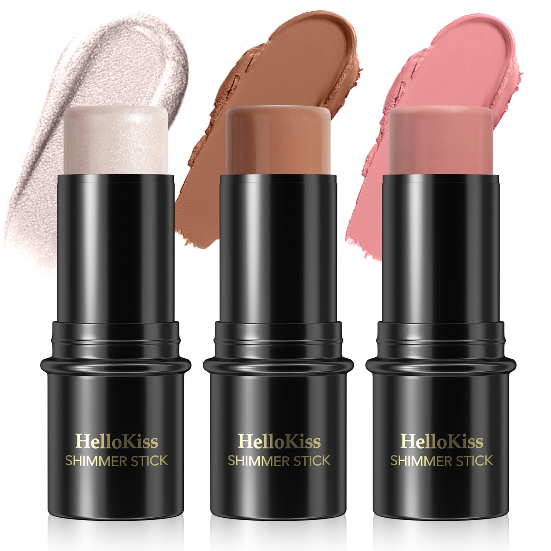 3PCS Contour Highlighter Blush Stick Set Waterproof Long-Lasting Cream Stick for Cheeks, Lips & Eyes, Long-Lasting & Easy to Apply