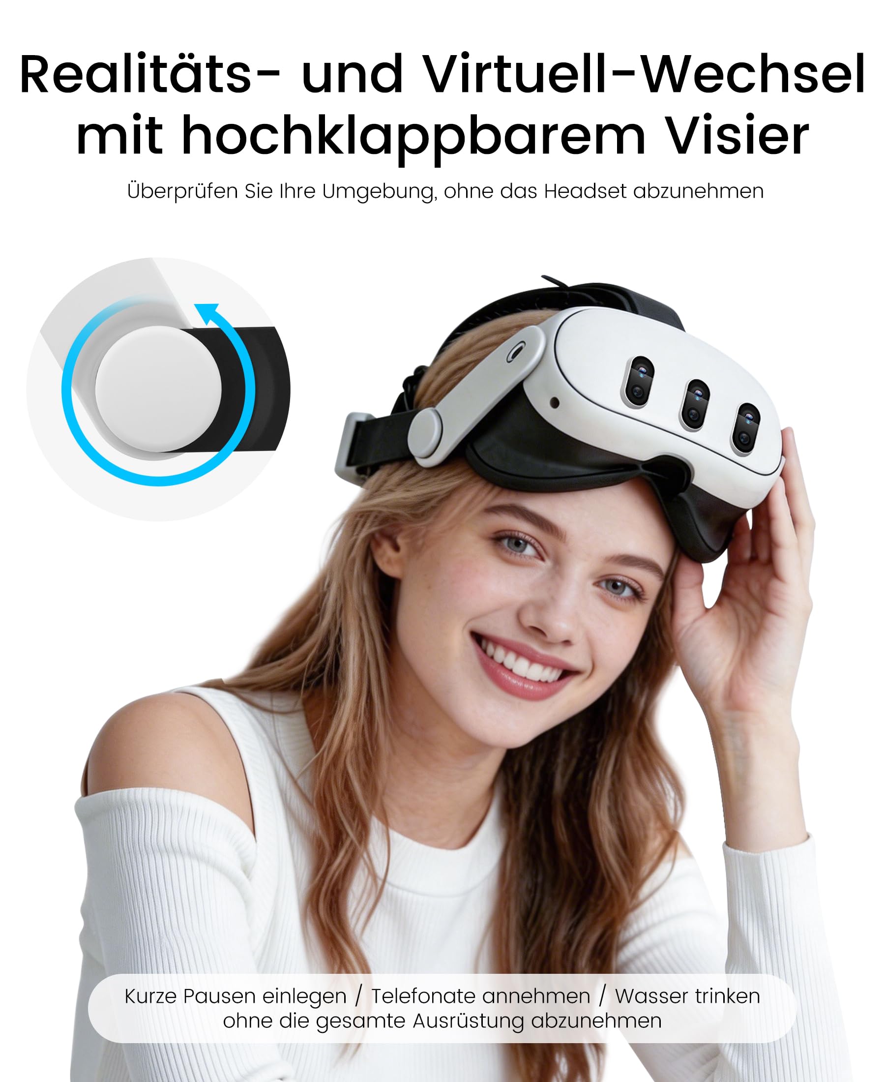 Headstrap für Meta Quest 3 mit 10000mAh Akku, Elite Strap Zubehör für Meta Quest 3S, Kompatibel mit Quest 2/3/3S