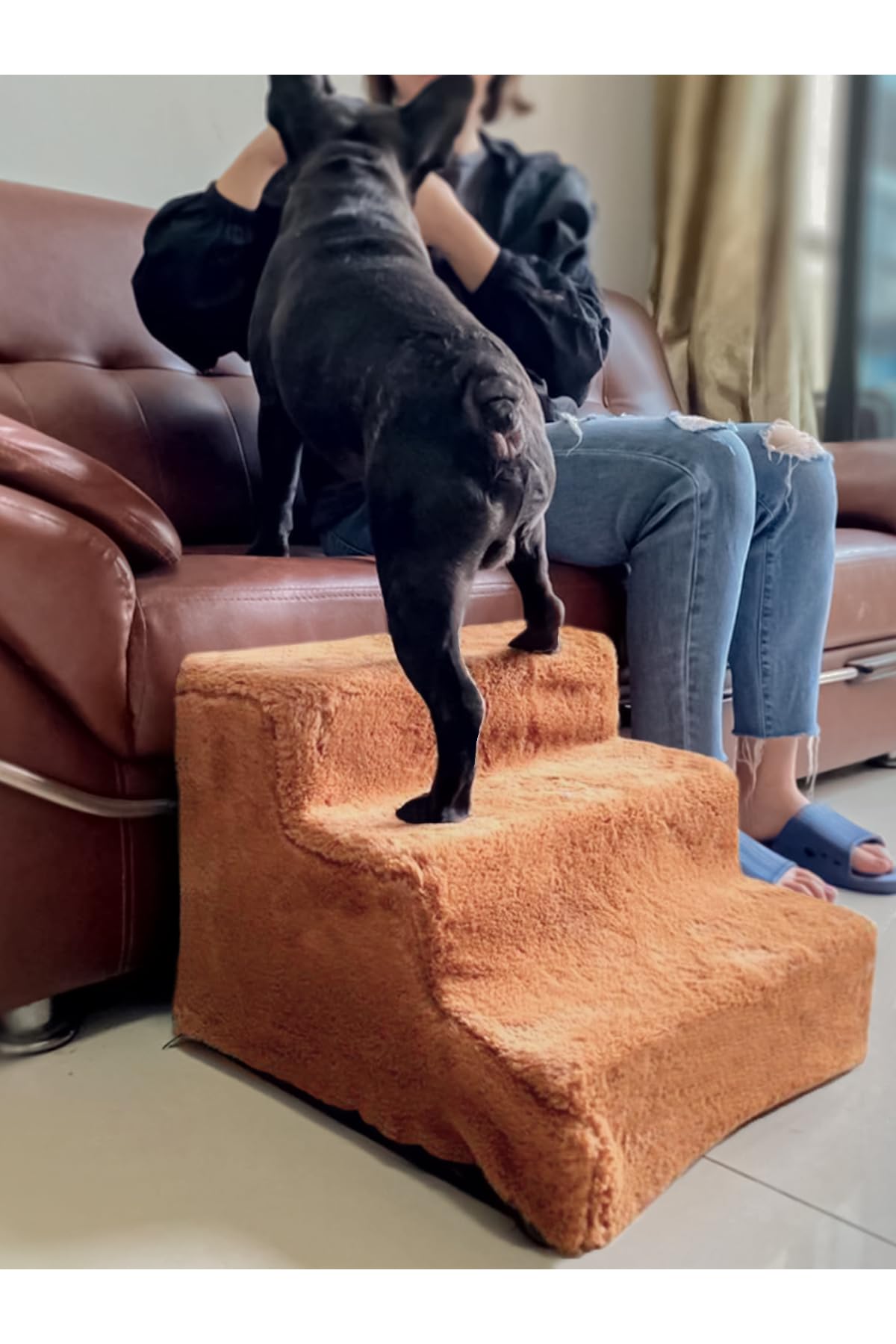 Kedi & Köpek Merdiveni; Fermuarlı 3 Basamak, Sünger, Bej