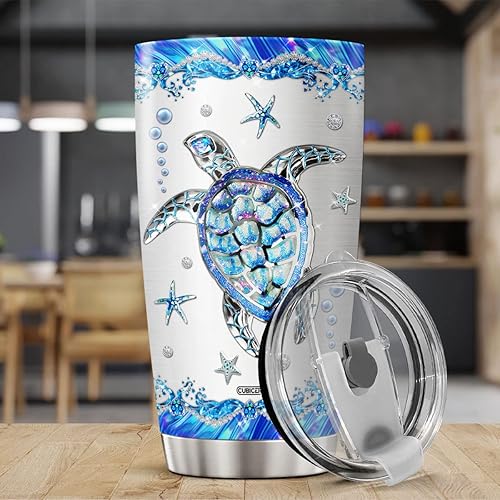 Miniatura 3 de CUBICER Vaso de café con diseño de tortuga marina, taza de viaje con tapa, regalos de cumpleaños para mujeres, amigos, amantes de los animales, taza