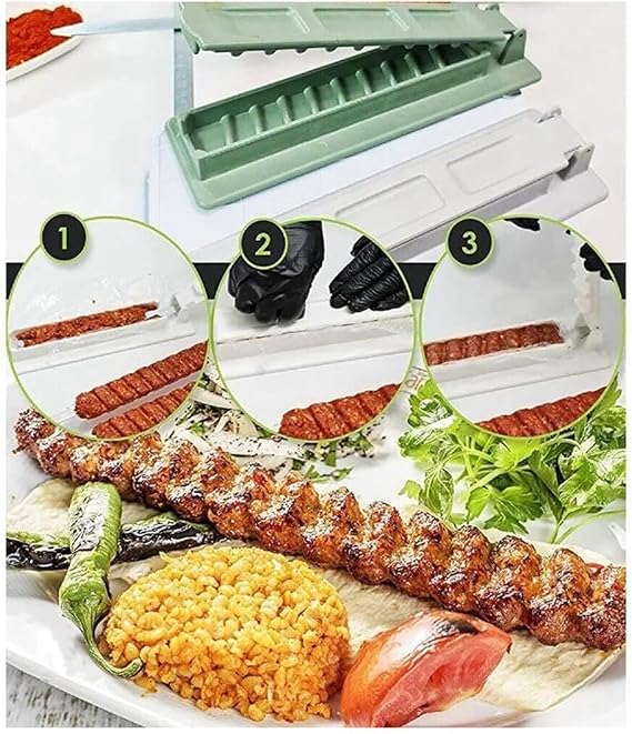 2Pcs Kebab Maker BBQ Meat Skewer Machine Reusable for Kebab Press Maker Barbecue for Kitchen Grill Replacement Accessories Black