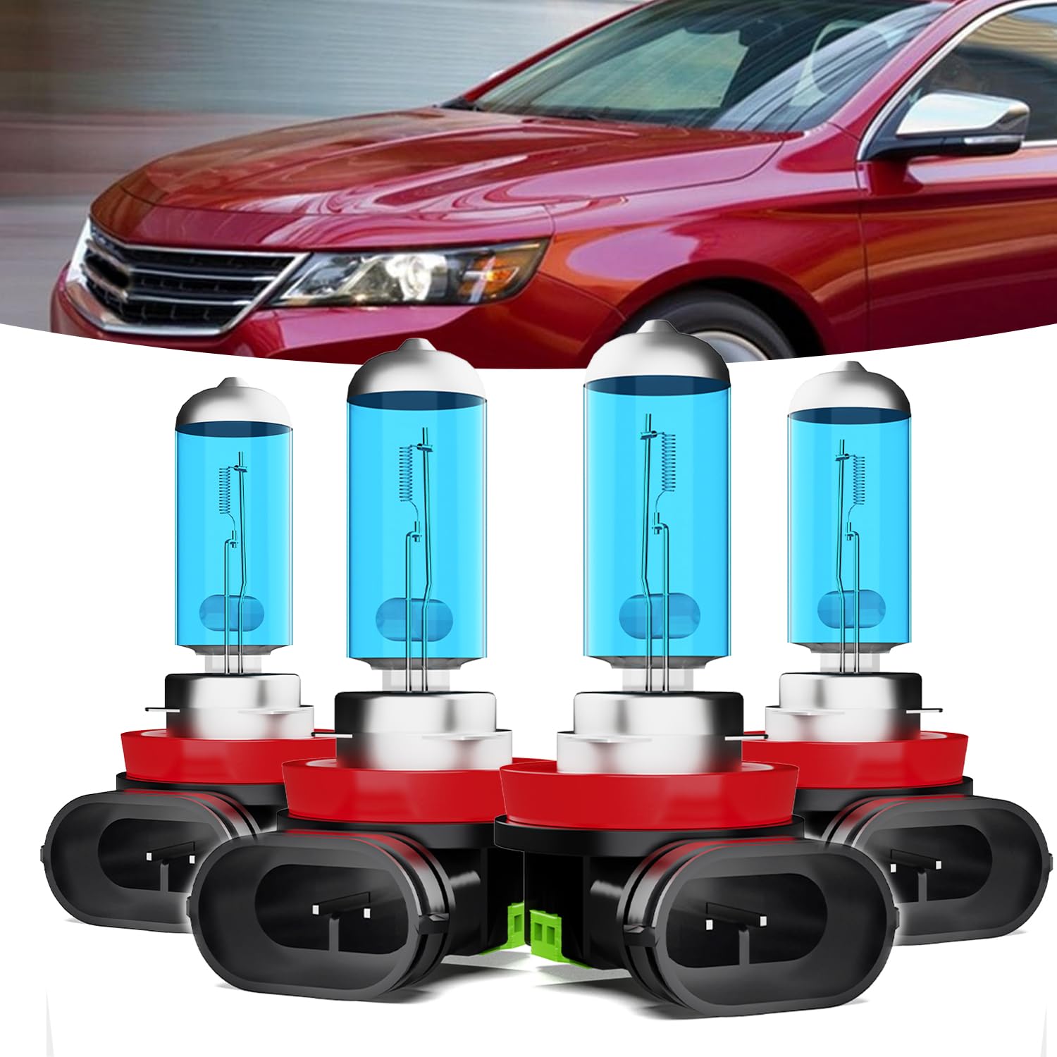 Halogen Headlights Fit for Chevrolet Chevy Impala 2006-2013 Headlight Bulbs,H11/H8/H9 High Beam + H11/H8/H9 Low Beam Bright Front Car Lights,Plug And Play,Pack of 4
