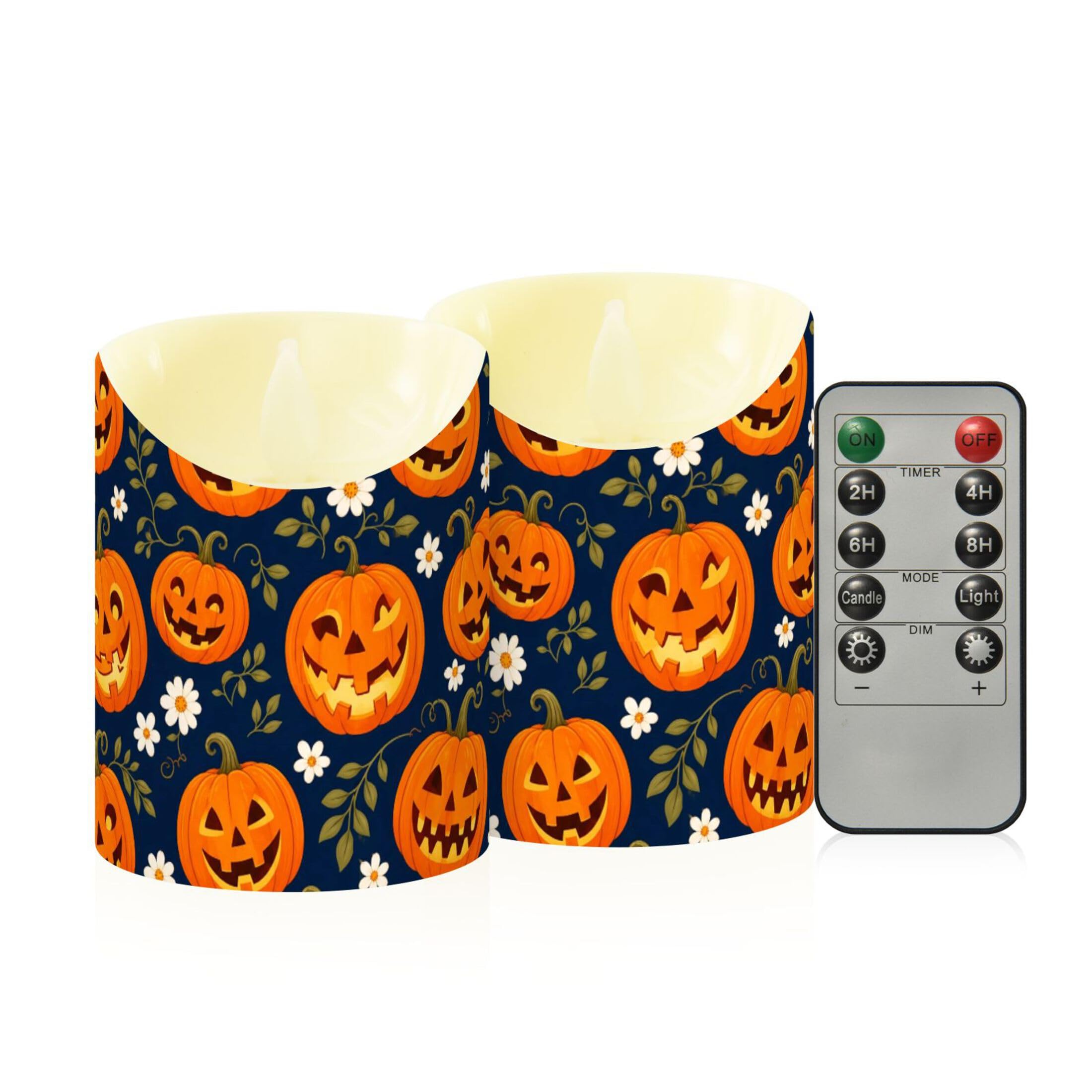Fuauuyl Pumpkins LED Flameless Candles Flickering Plastic Pillar Candles Battery Operated Votive Candle with Remote Control and Timer, Home Decoration 2 Pack