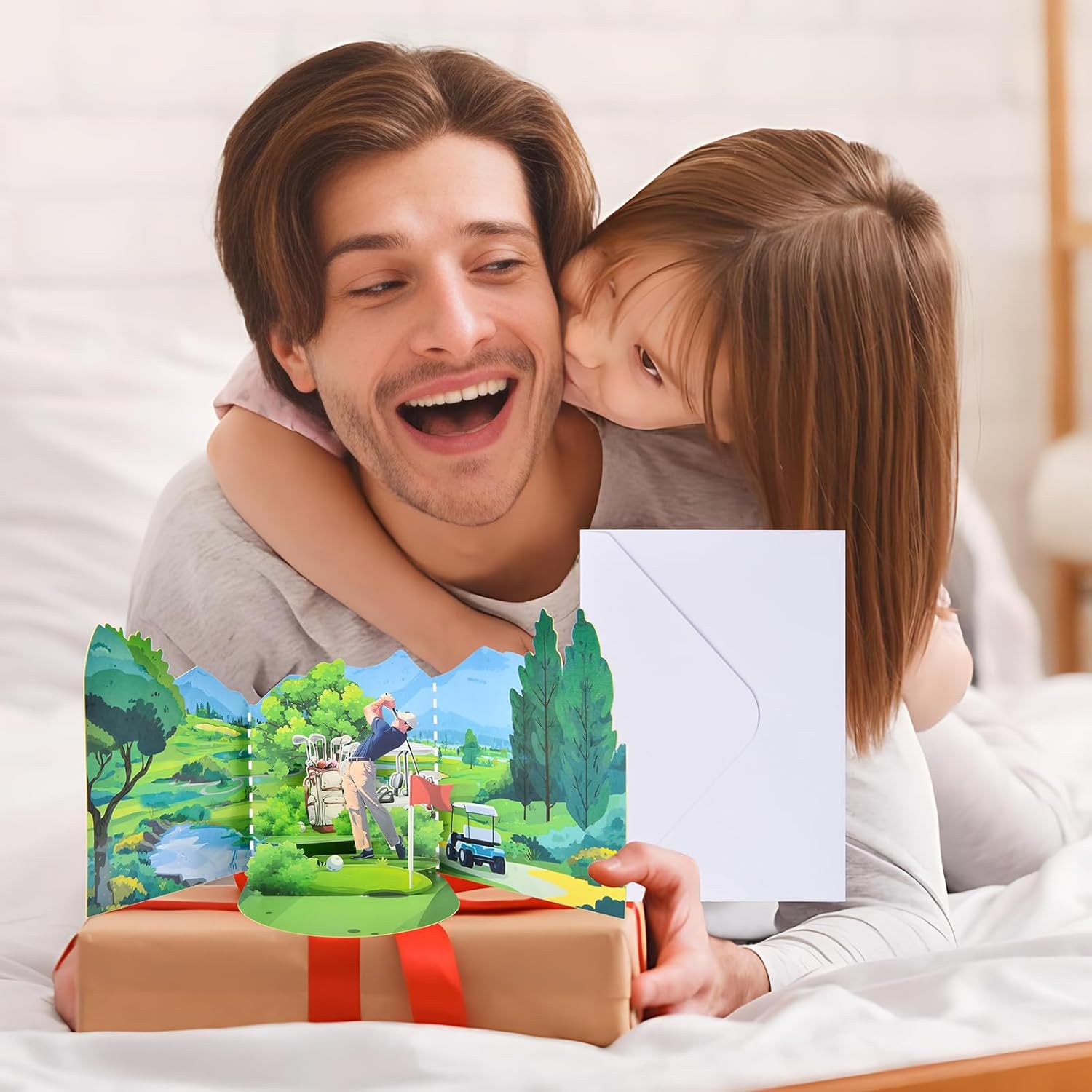 Joyvine 3D pop-up T-shaped unfolded greeting card, hollowed out paper carving occasion Golf Course design, suitable for Business greeting card to anyone on special occasions - with envelope and blank labe - Image 2