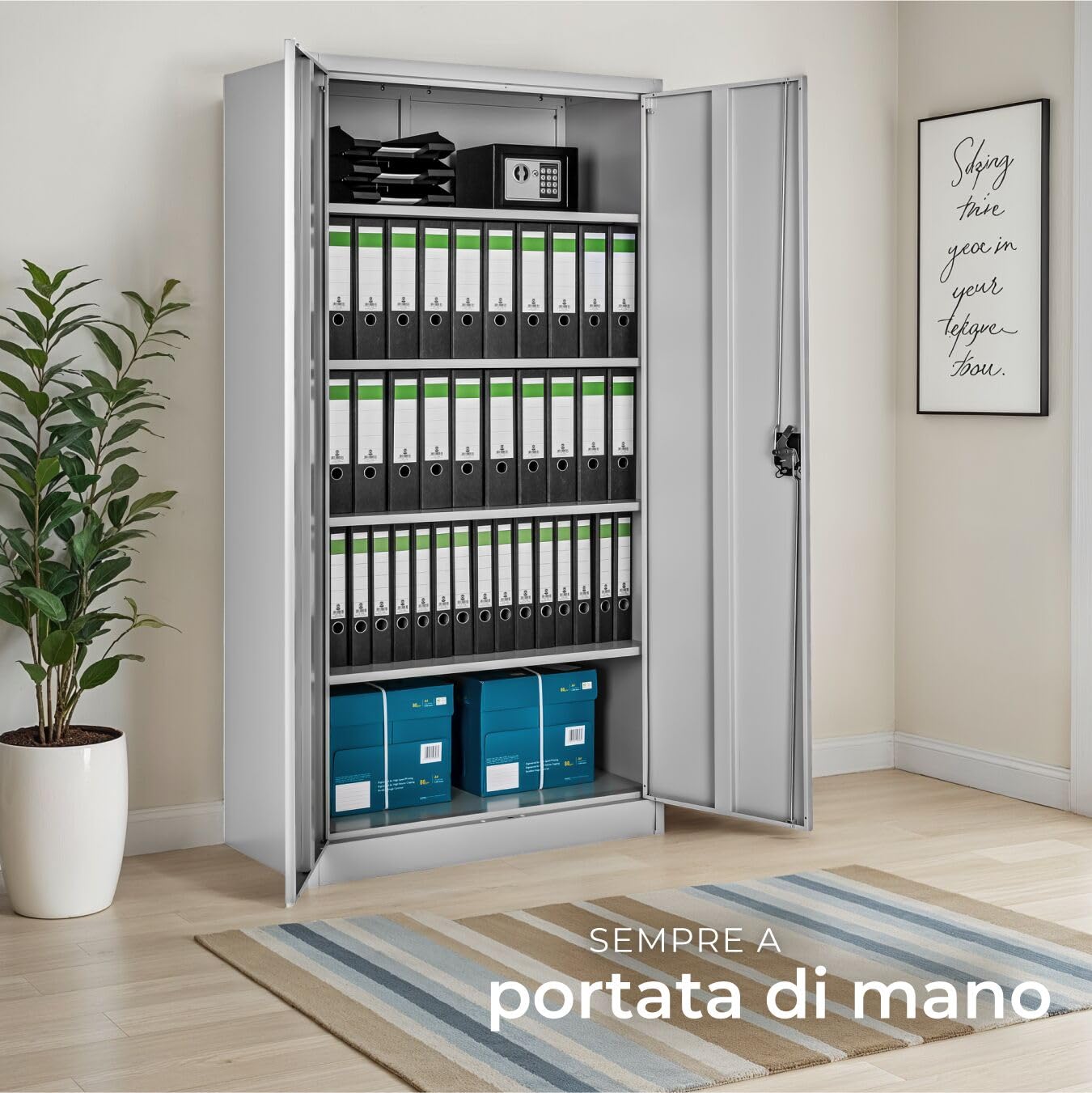tectake® Armadio Porte Battenti, 180x90x40 cm, con 2 Ante e 5 Ripiani, Mobile con Serratura Chiave, Armadietto Portadocumenti e Faldoni per Ufficio in Metallo, Mobili Ufficio, Archivio - Grigio